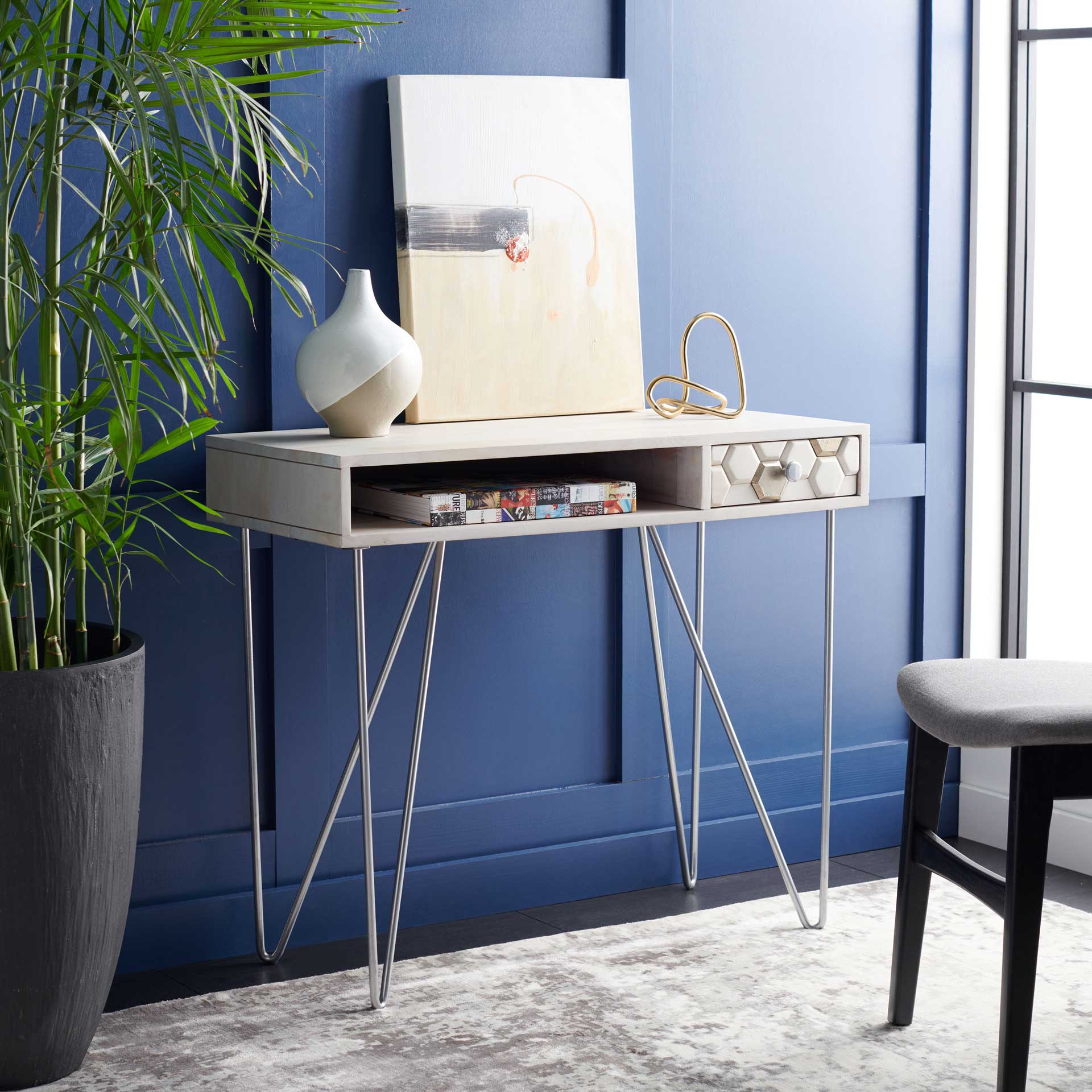 Ray Desk White Wash/Silver - Image 7
