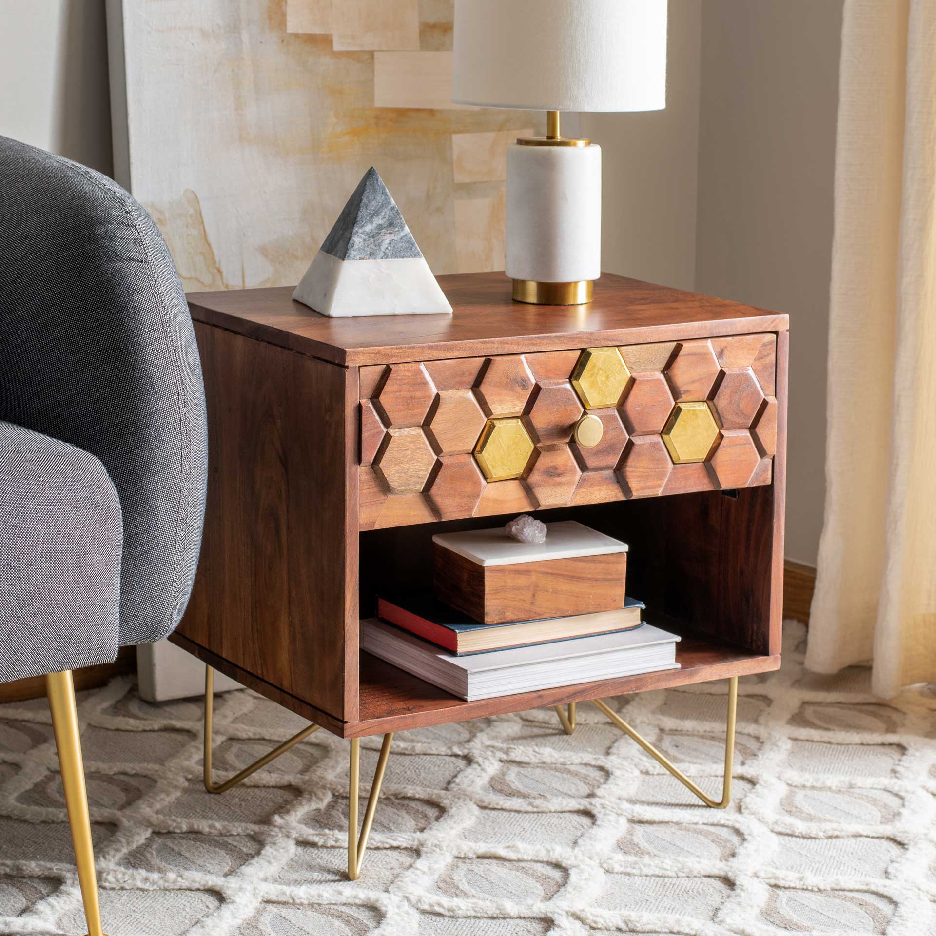 Ray Nightstand Mix Walnut/Brass - Image 5