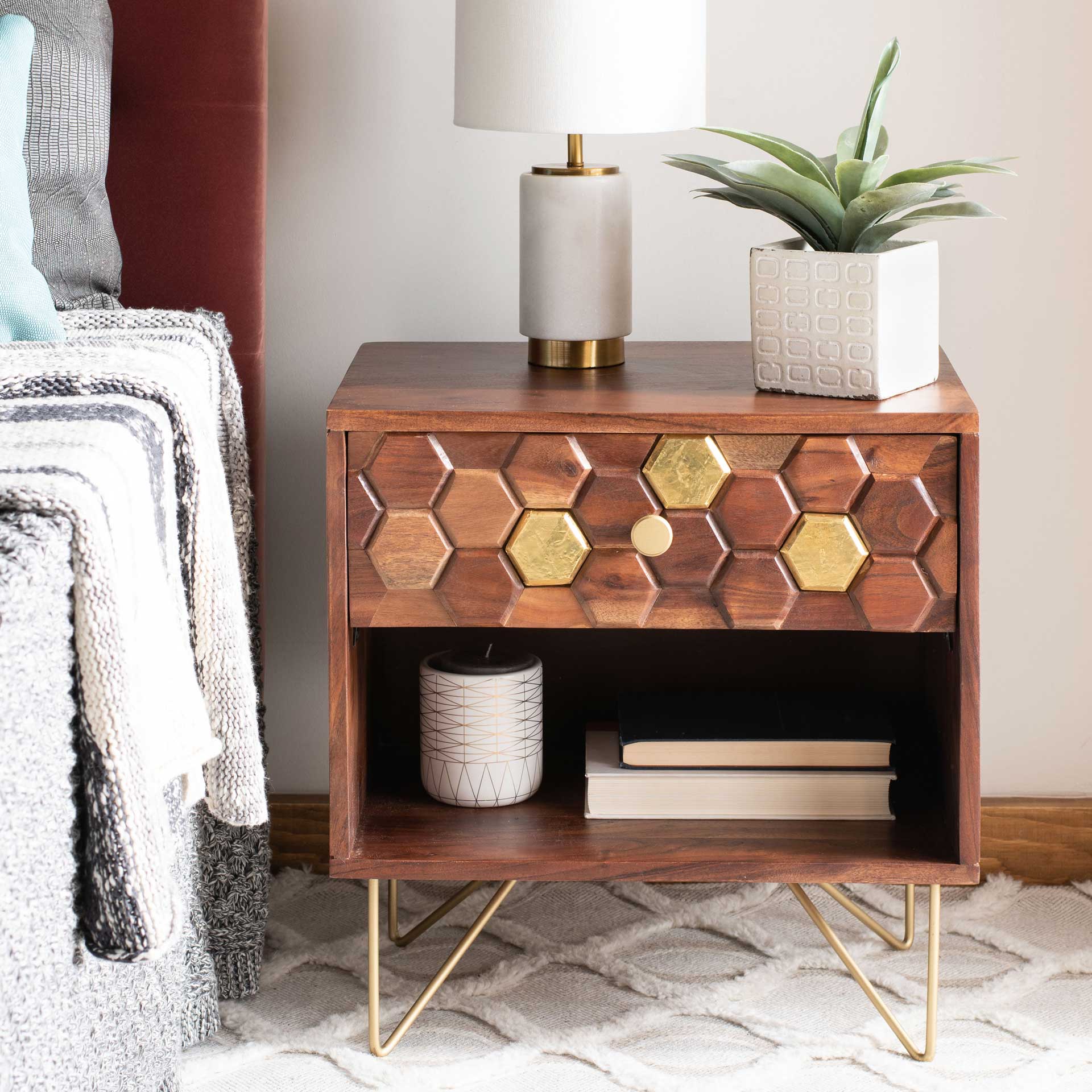 Ray Nightstand Mix Walnut/Brass - Image 6