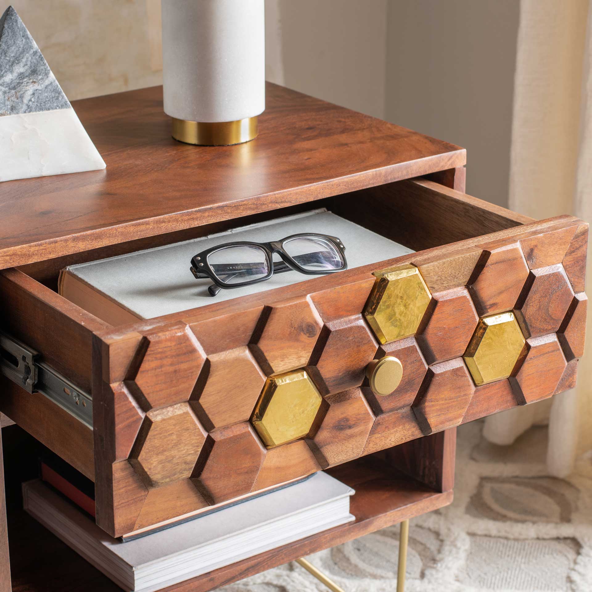 Ray Nightstand Mix Walnut/Brass - Image 7