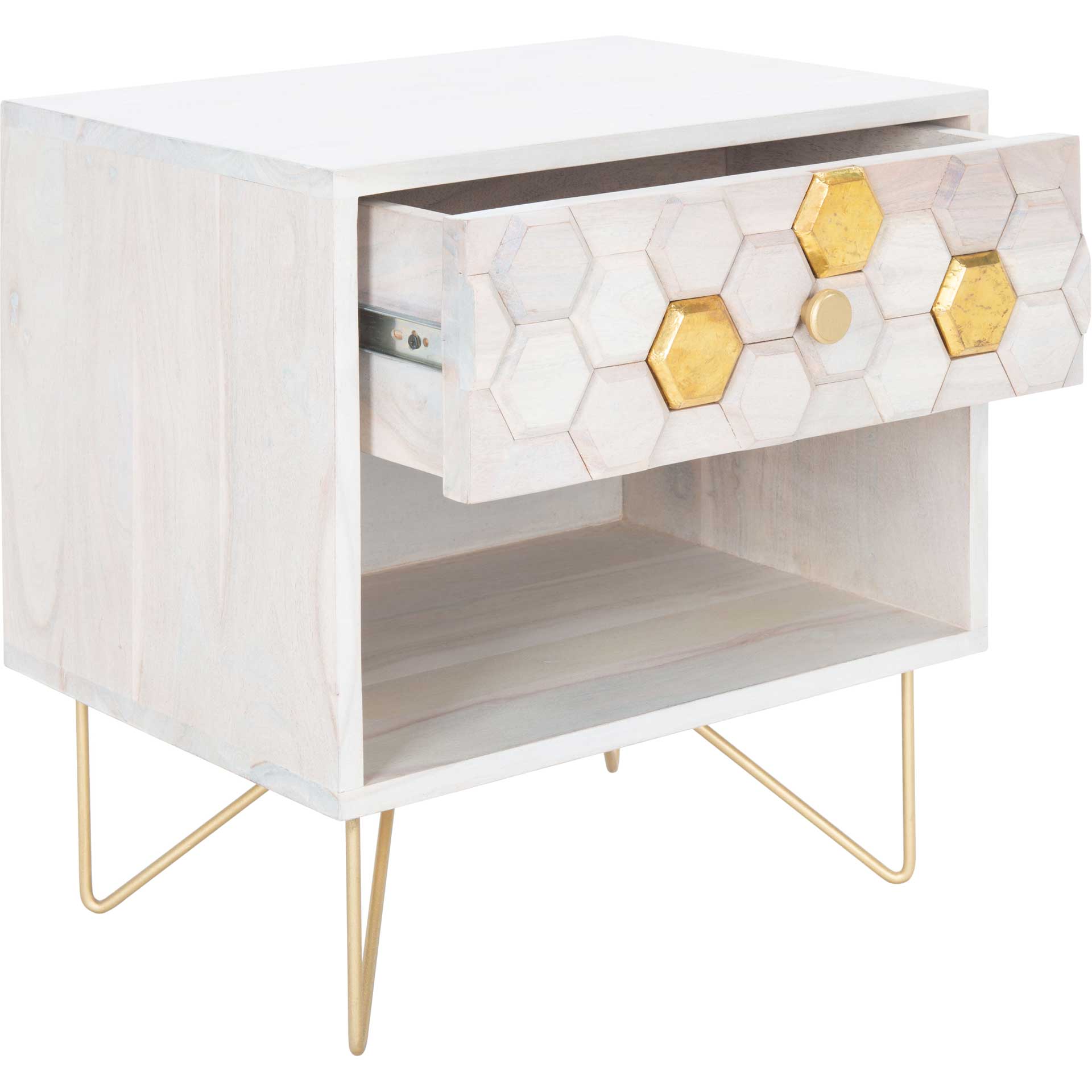Ray Nightstand White Wash/Brass - Image 2