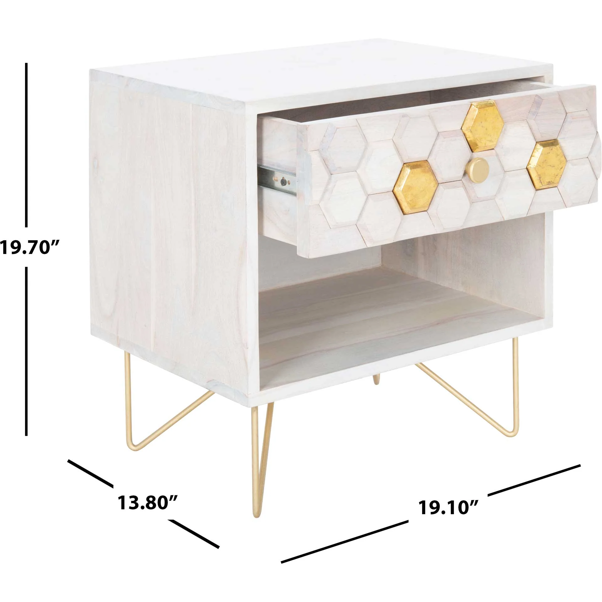 Ray Nightstand White Wash/Brass - Image 7
