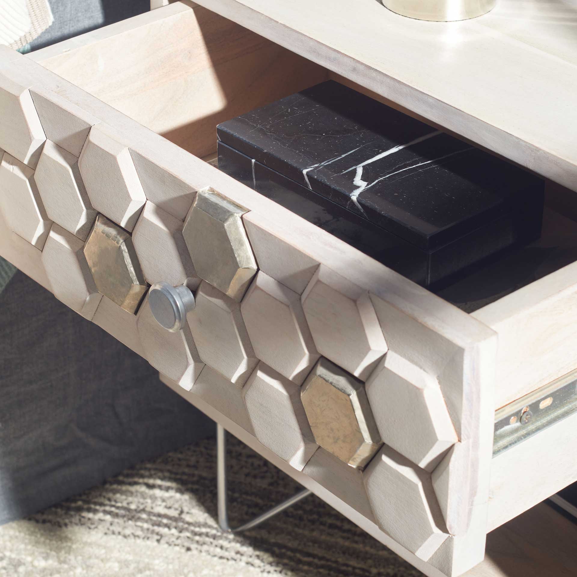 Ray Nightstand White Wash/Silver - Image 6