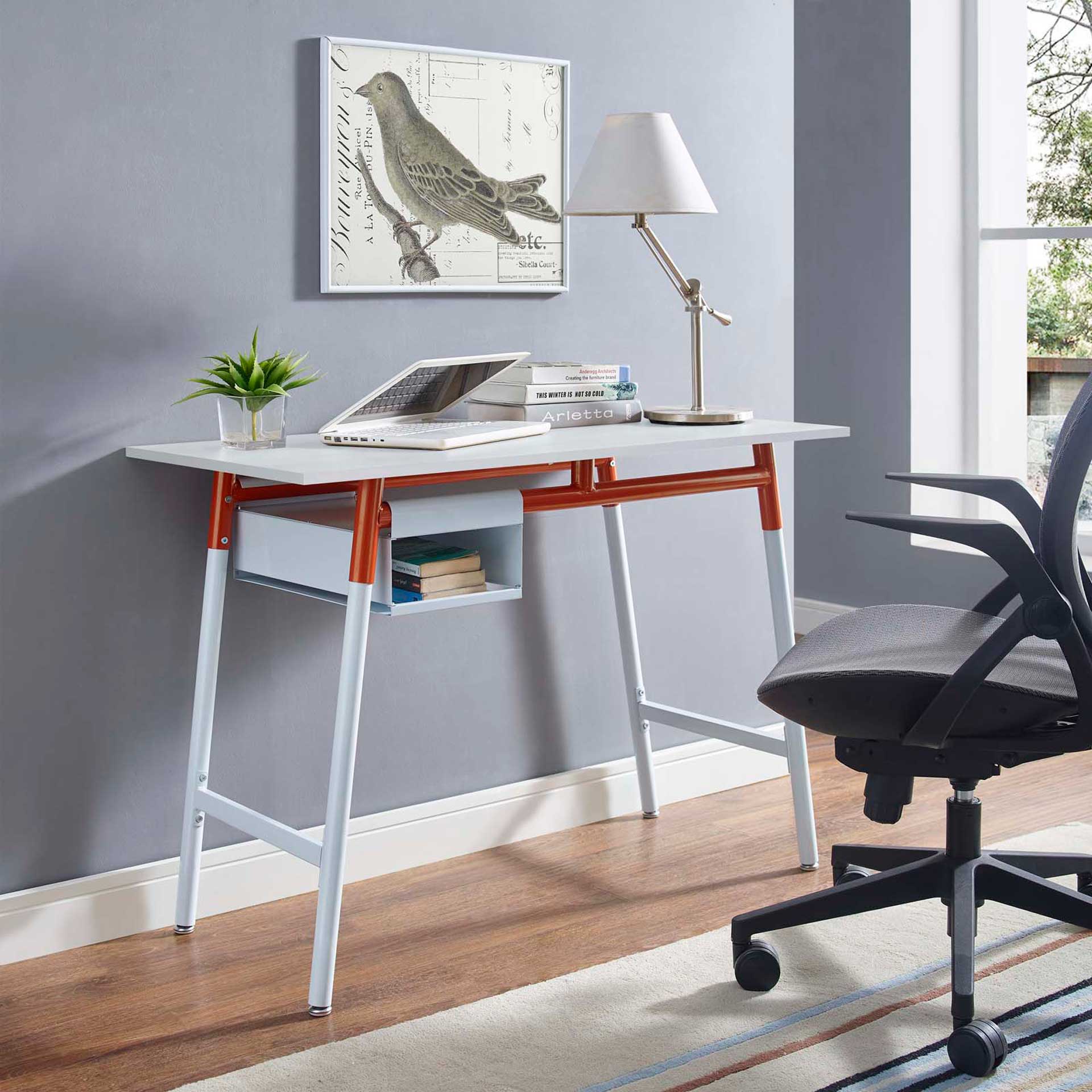 Rayan Wood Writing Desk White/Orange - Image 4