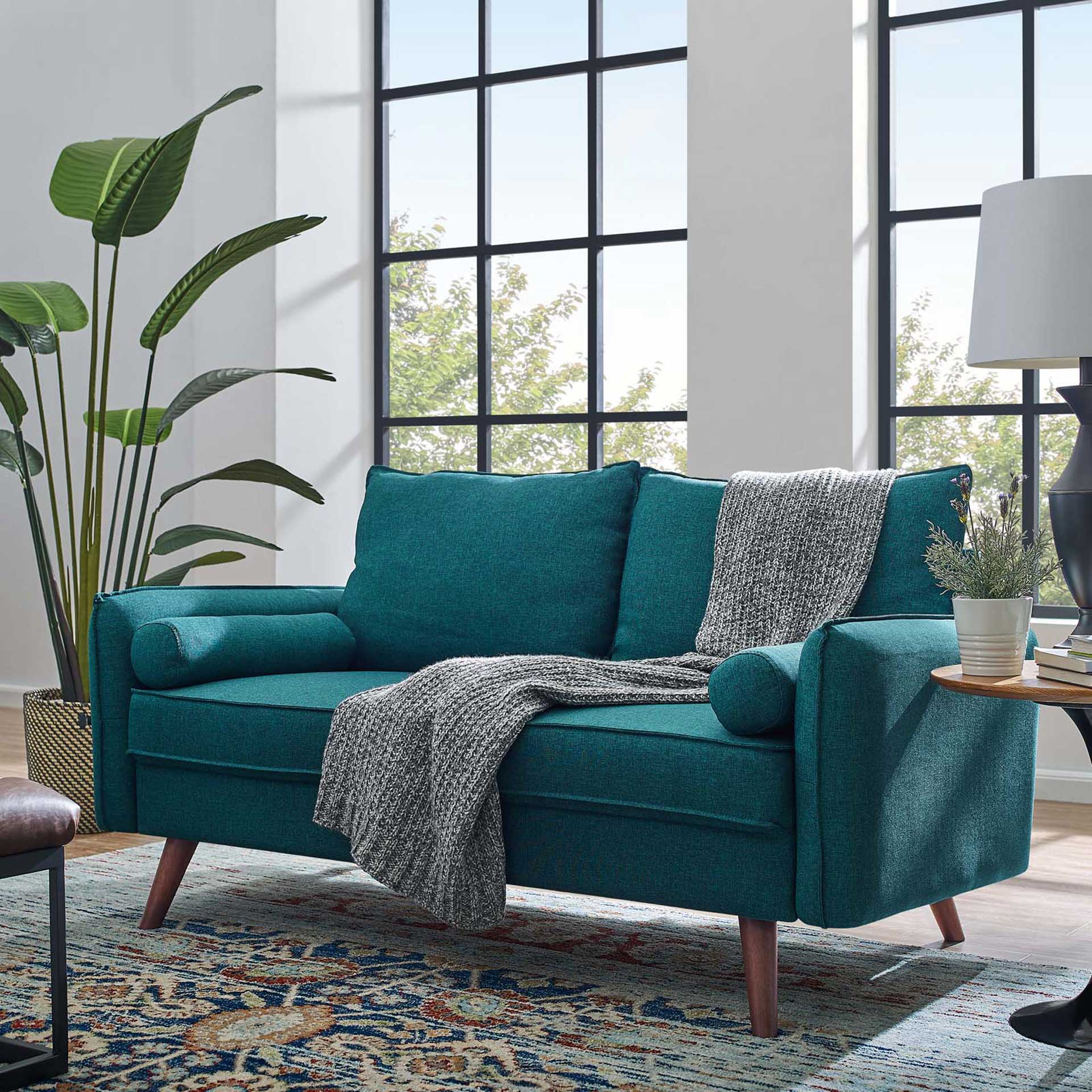 Raylee Upholstered Fabric Loveseat Teal - Image 4