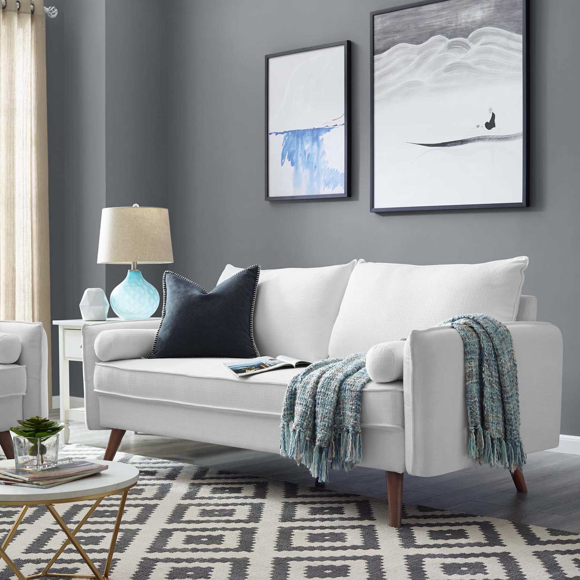 Raylee Upholstered Fabric Loveseat White - Image 4