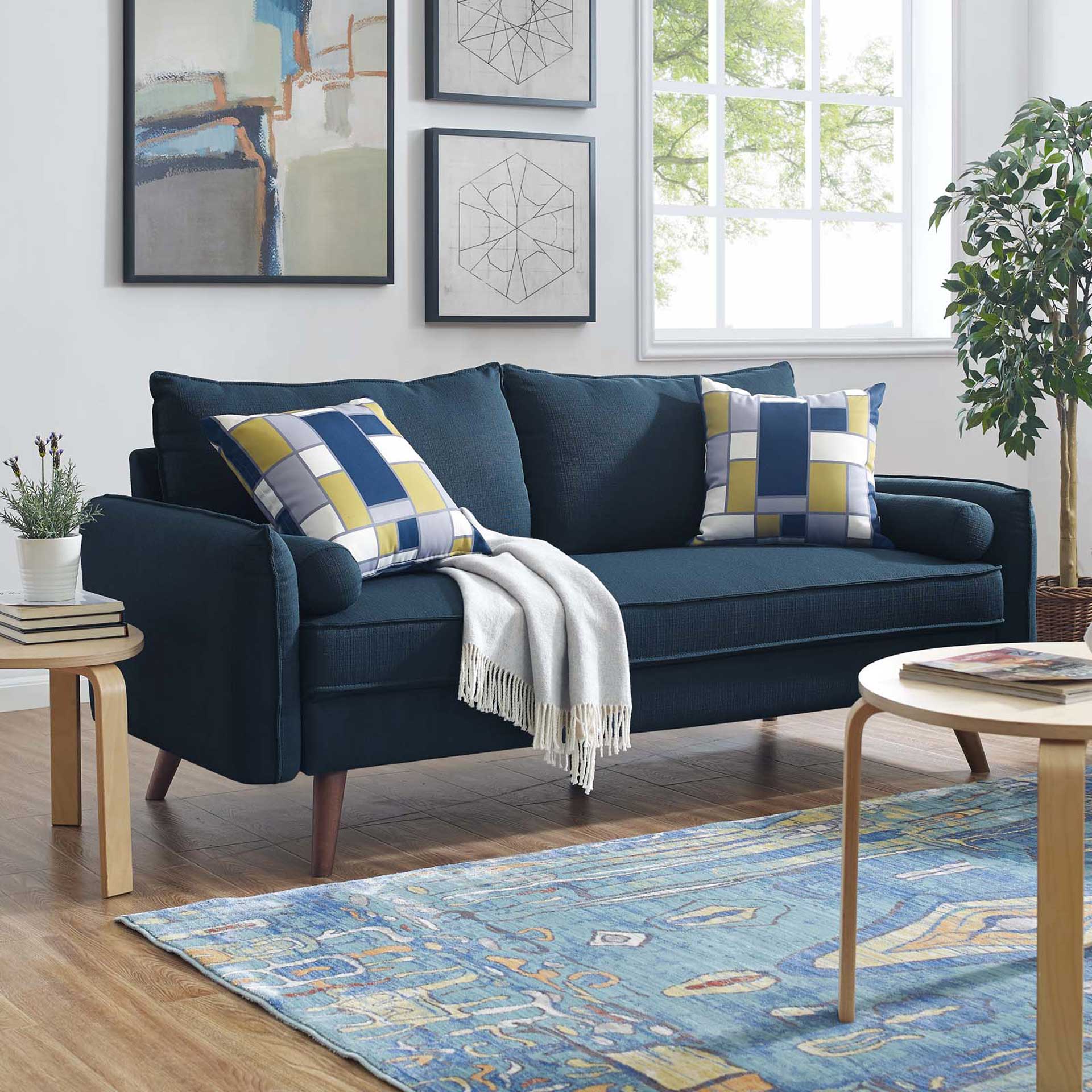 Raylee Upholstered Fabric Sofa Azure - Image 4
