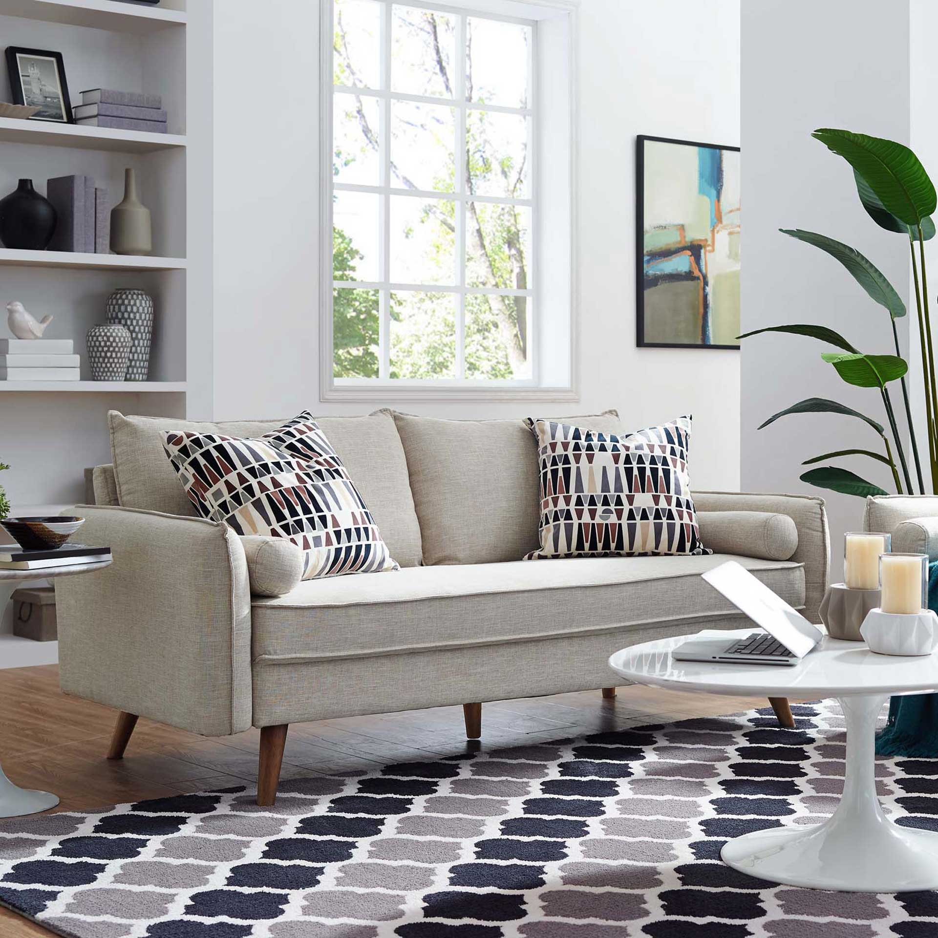 Raylee Upholstered Fabric Sofa Beige - Image 4