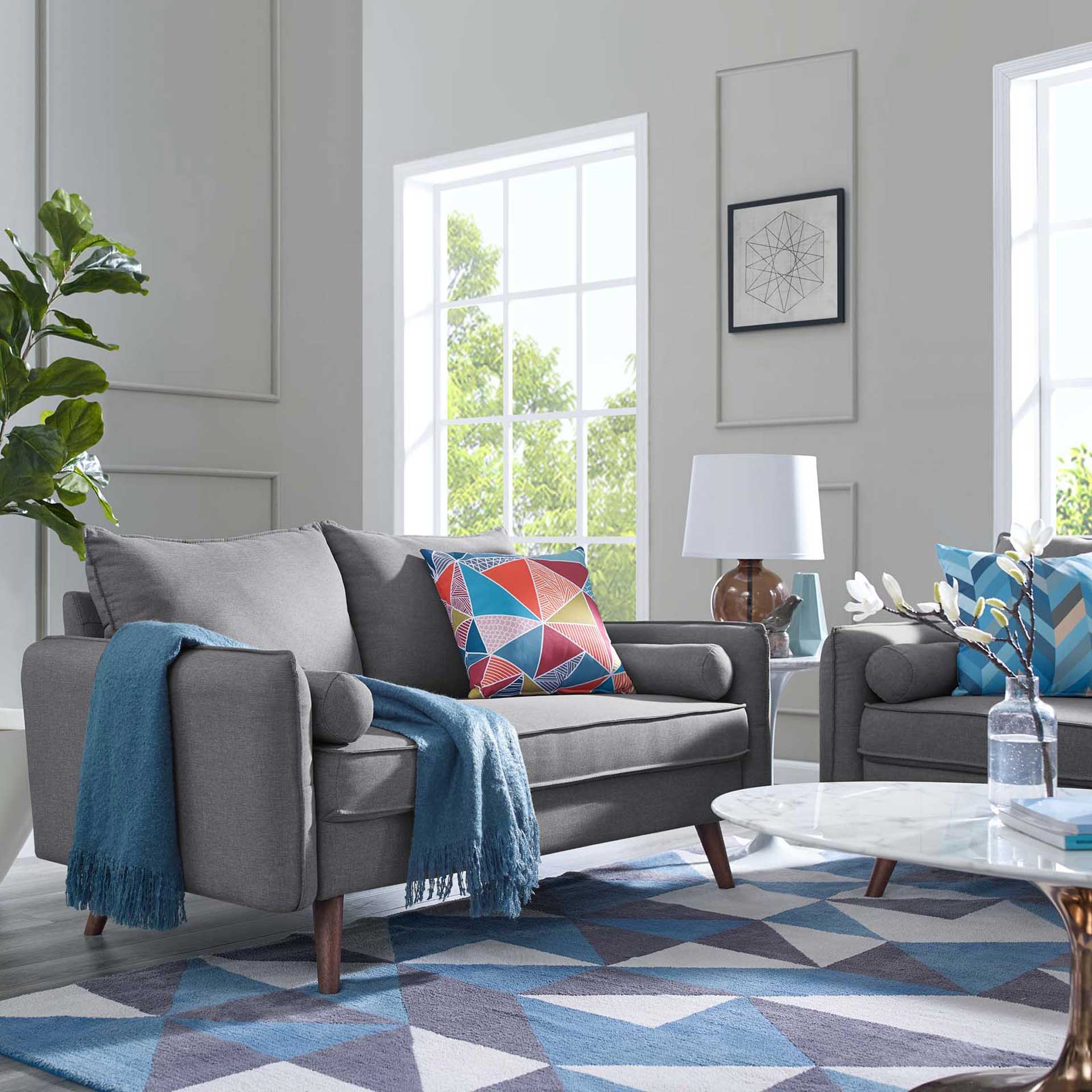Raylee Upholstered Fabric Sofa Light Gray - Image 4