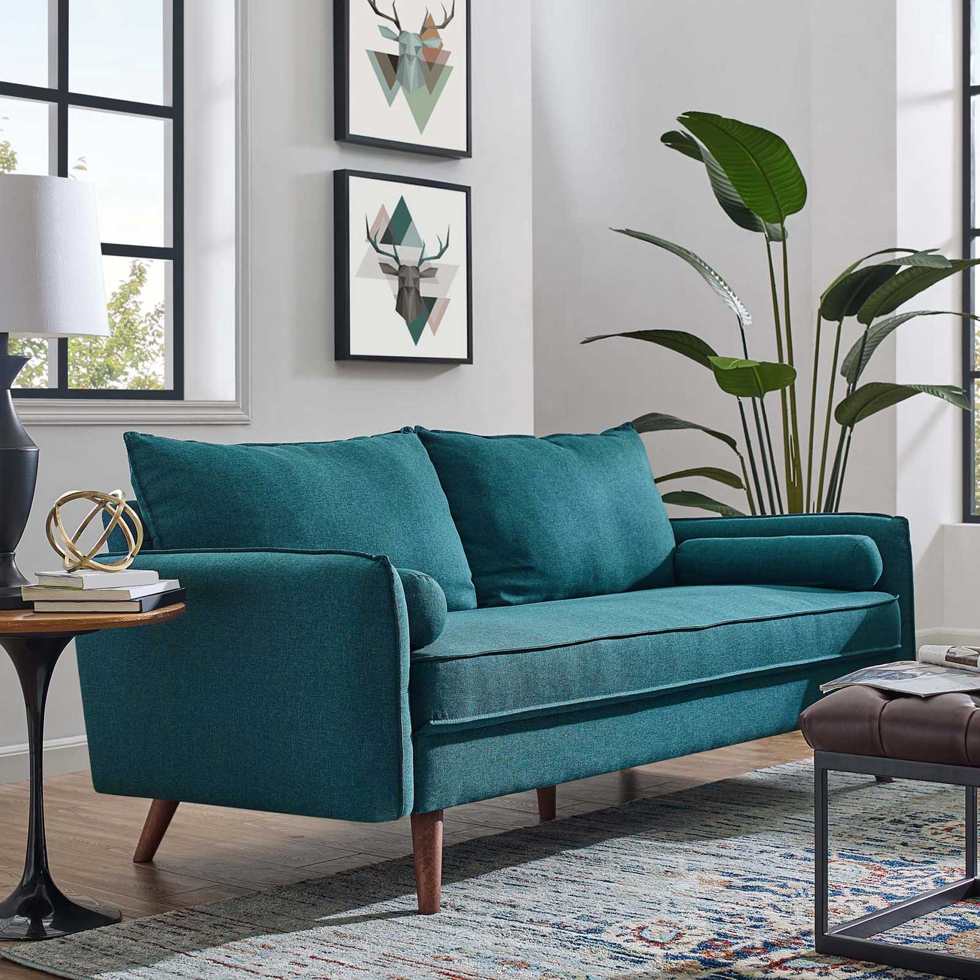 Raylee Upholstered Fabric Sofa Teal - Image 4