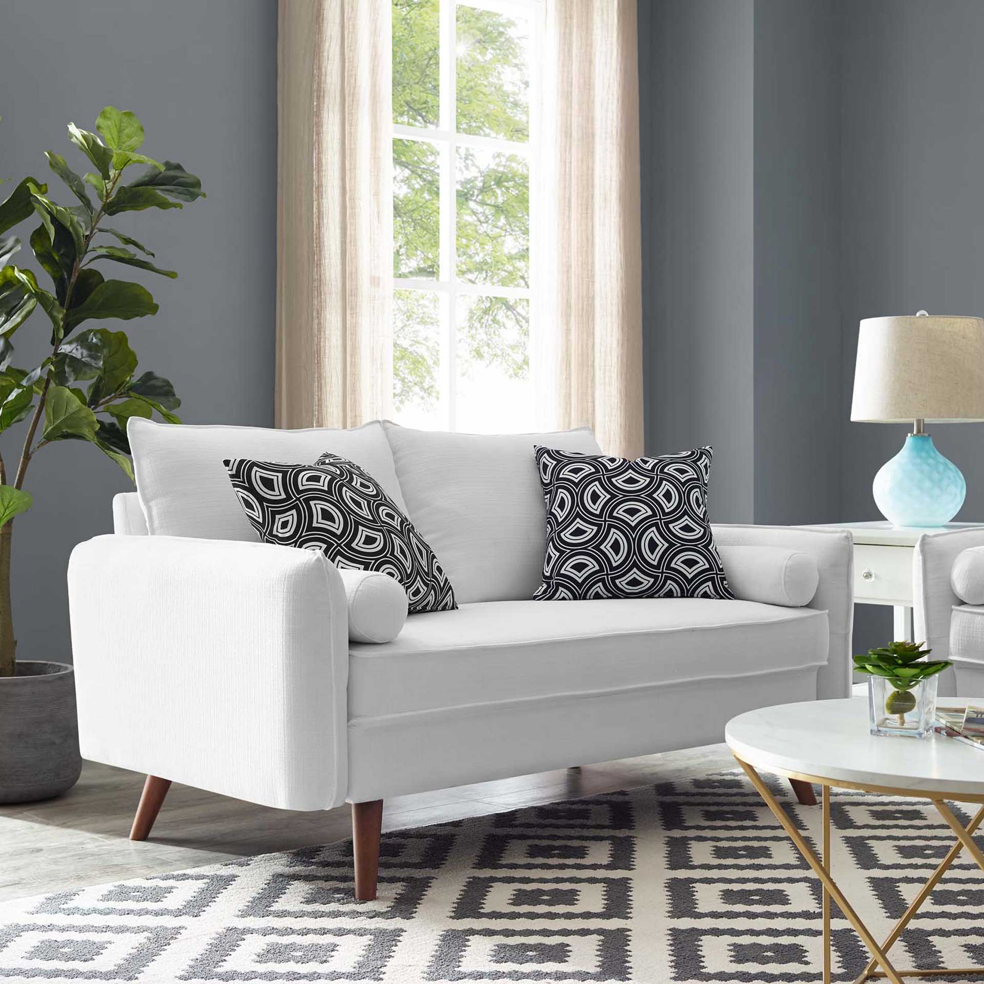 Raylee Upholstered Fabric Sofa White - Image 4
