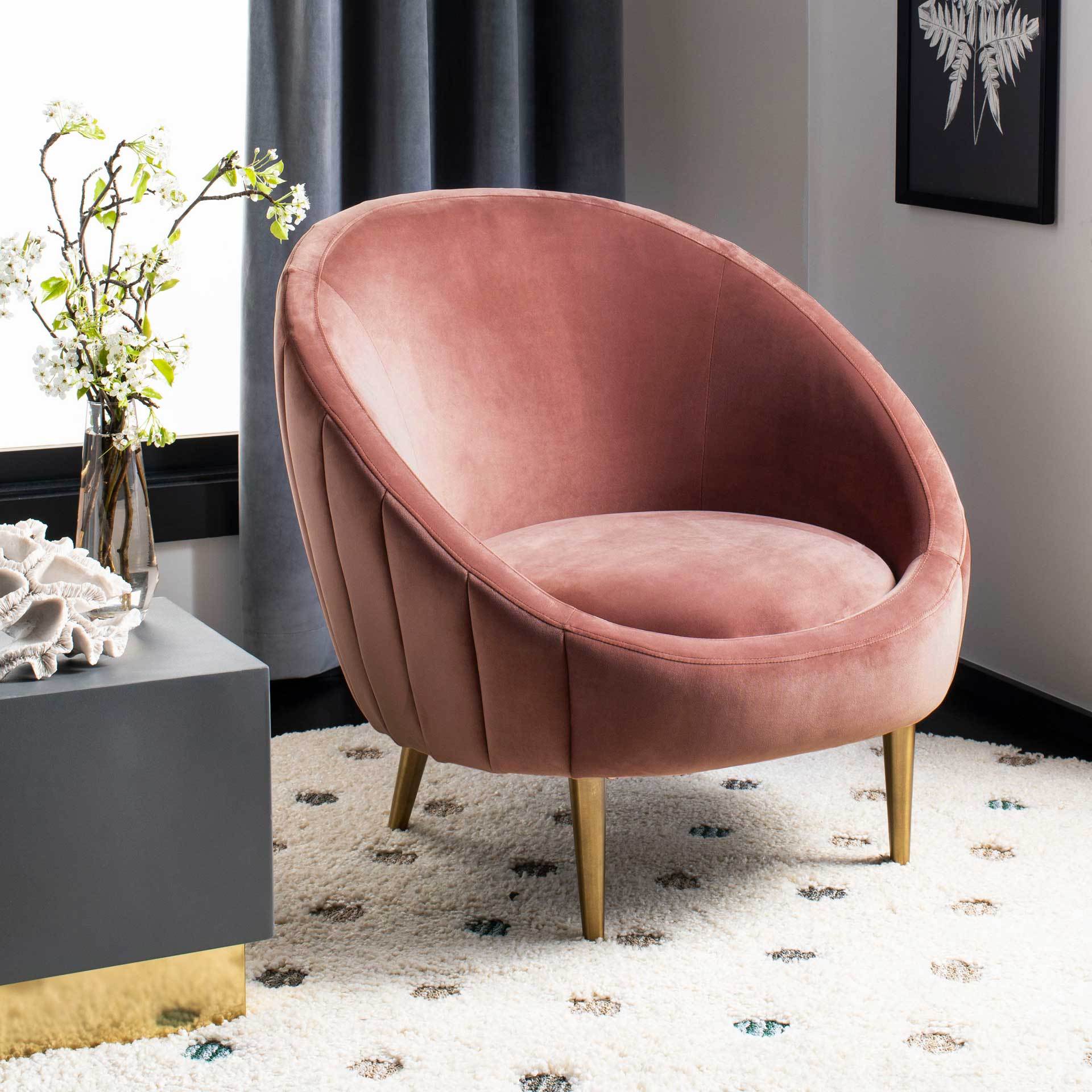 Raymond Channel Tufted Tub Chair Dusty Rose/Gold - Image 8