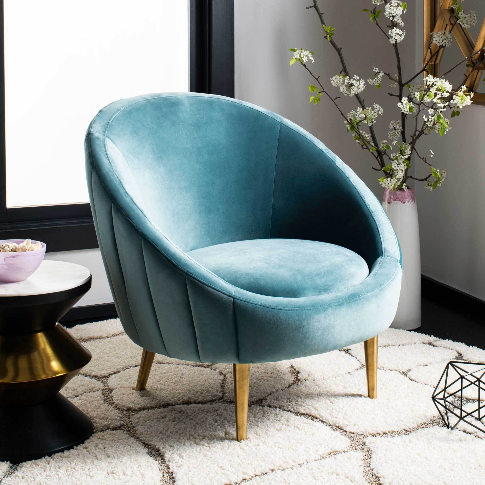 Raymond Channel Tufted Tub Chair Seafoam/Gold - Image 8