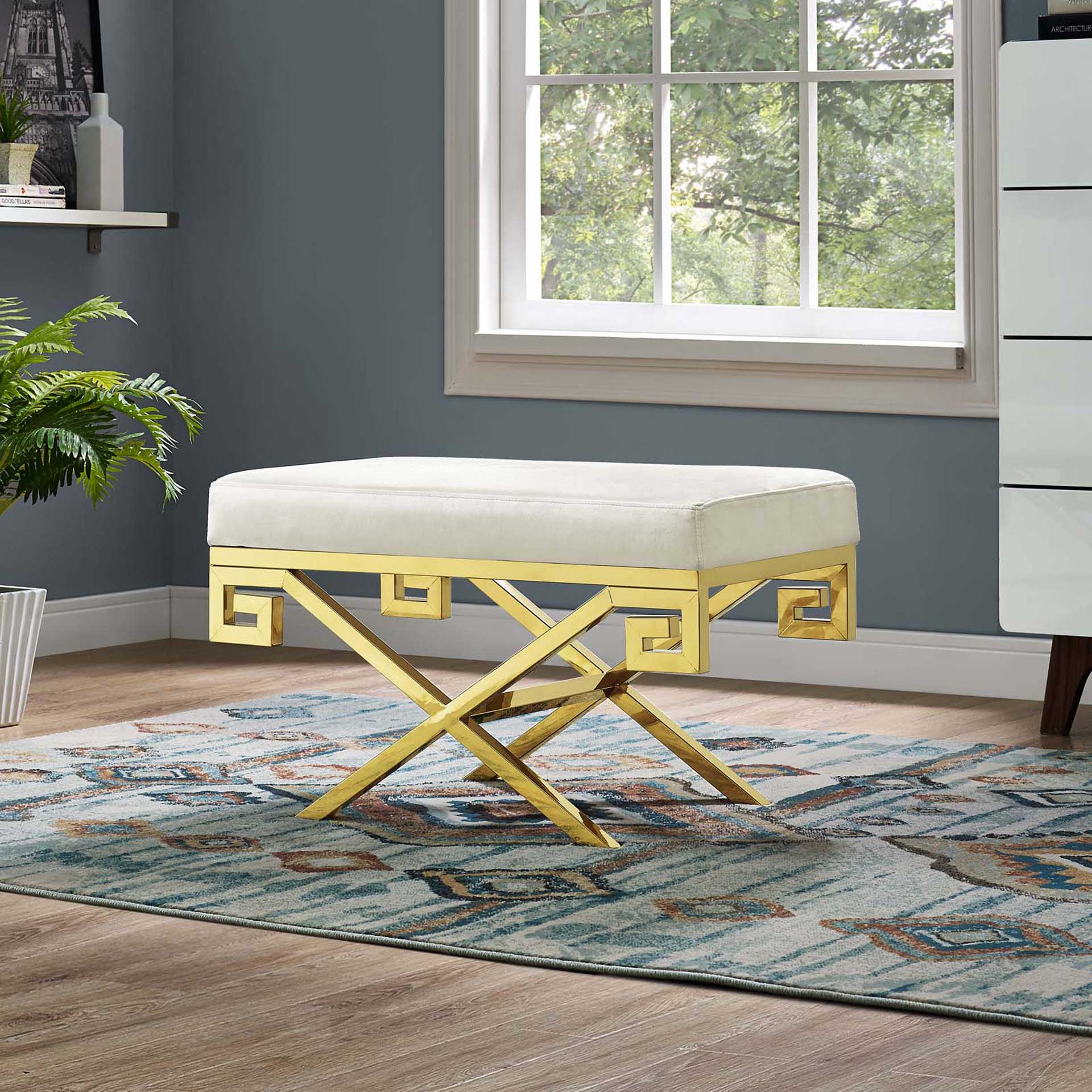 Rayna Velvet Bench Gold/Ivory - Image 5