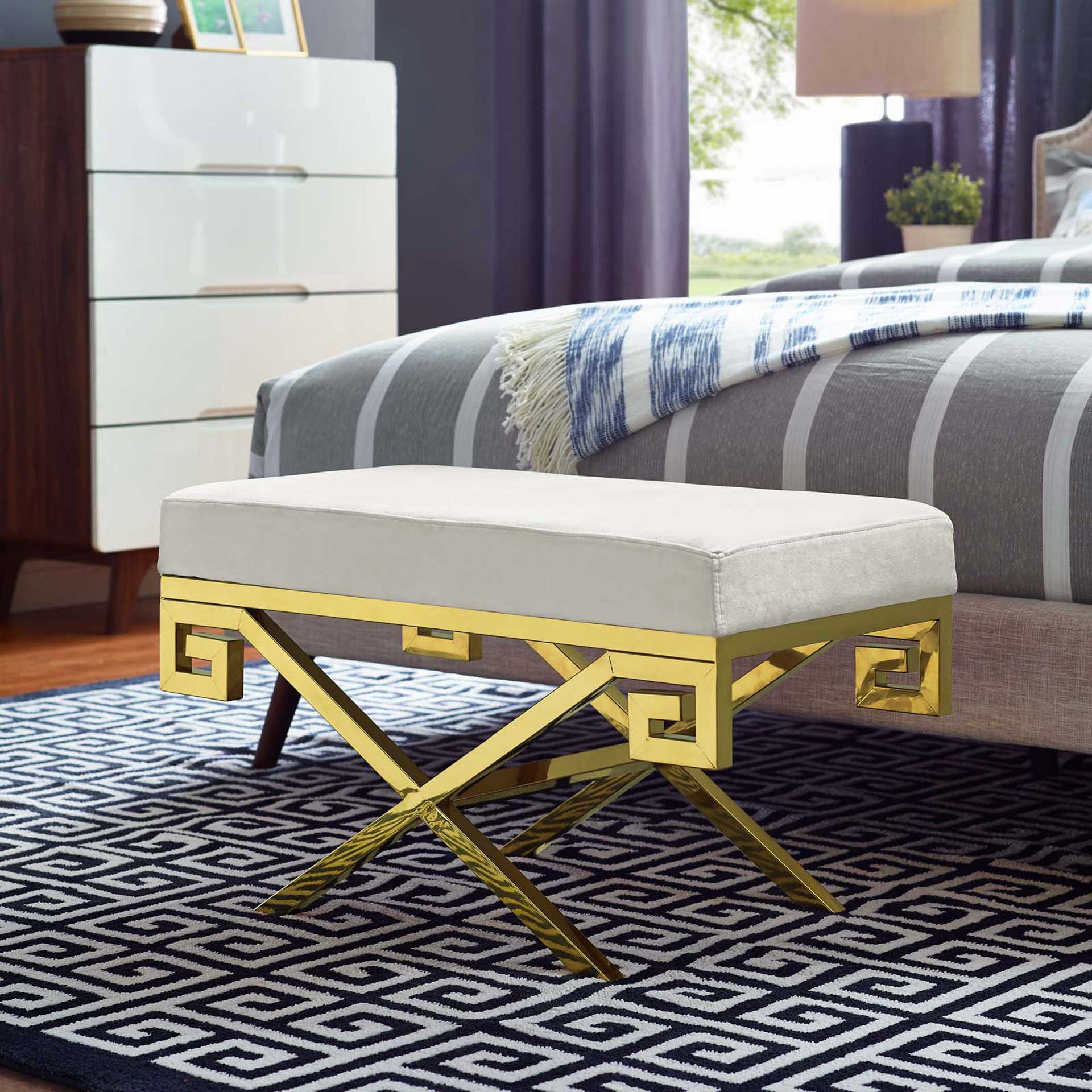 Rayna Velvet Bench Gold/Ivory - Image 6