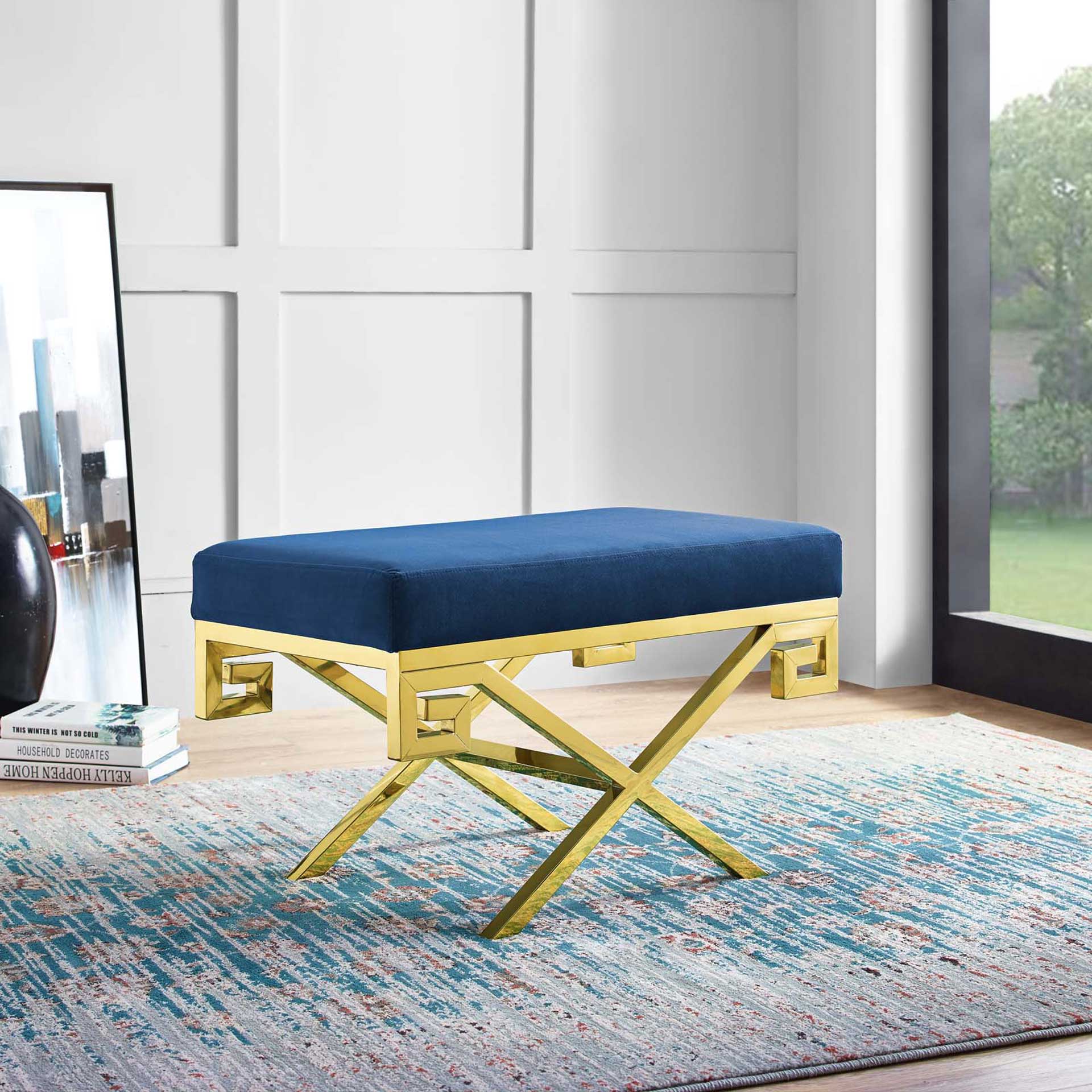 Rayna Velvet Bench Gold/Navy - Image 5