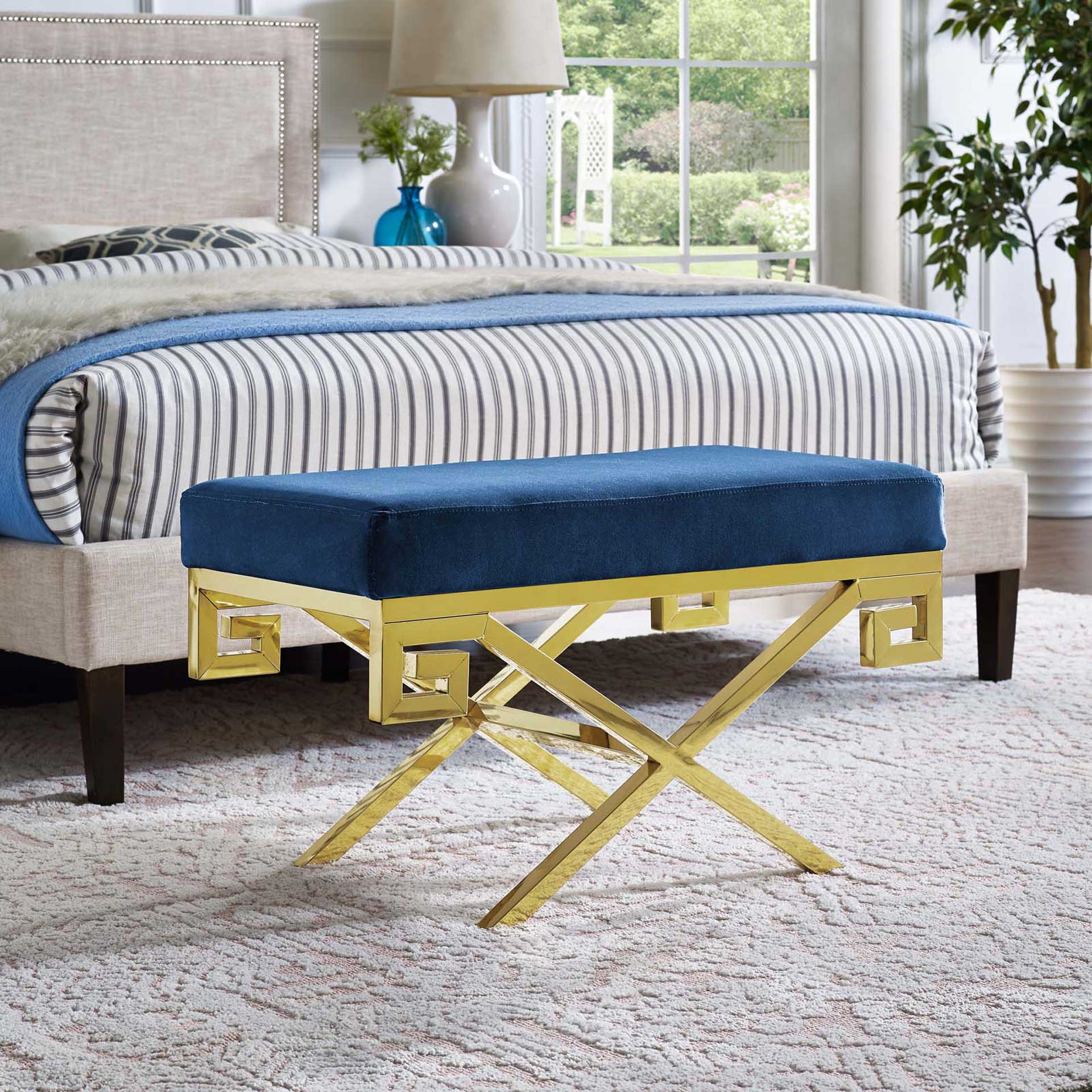 Rayna Velvet Bench Gold/Navy - Image 6