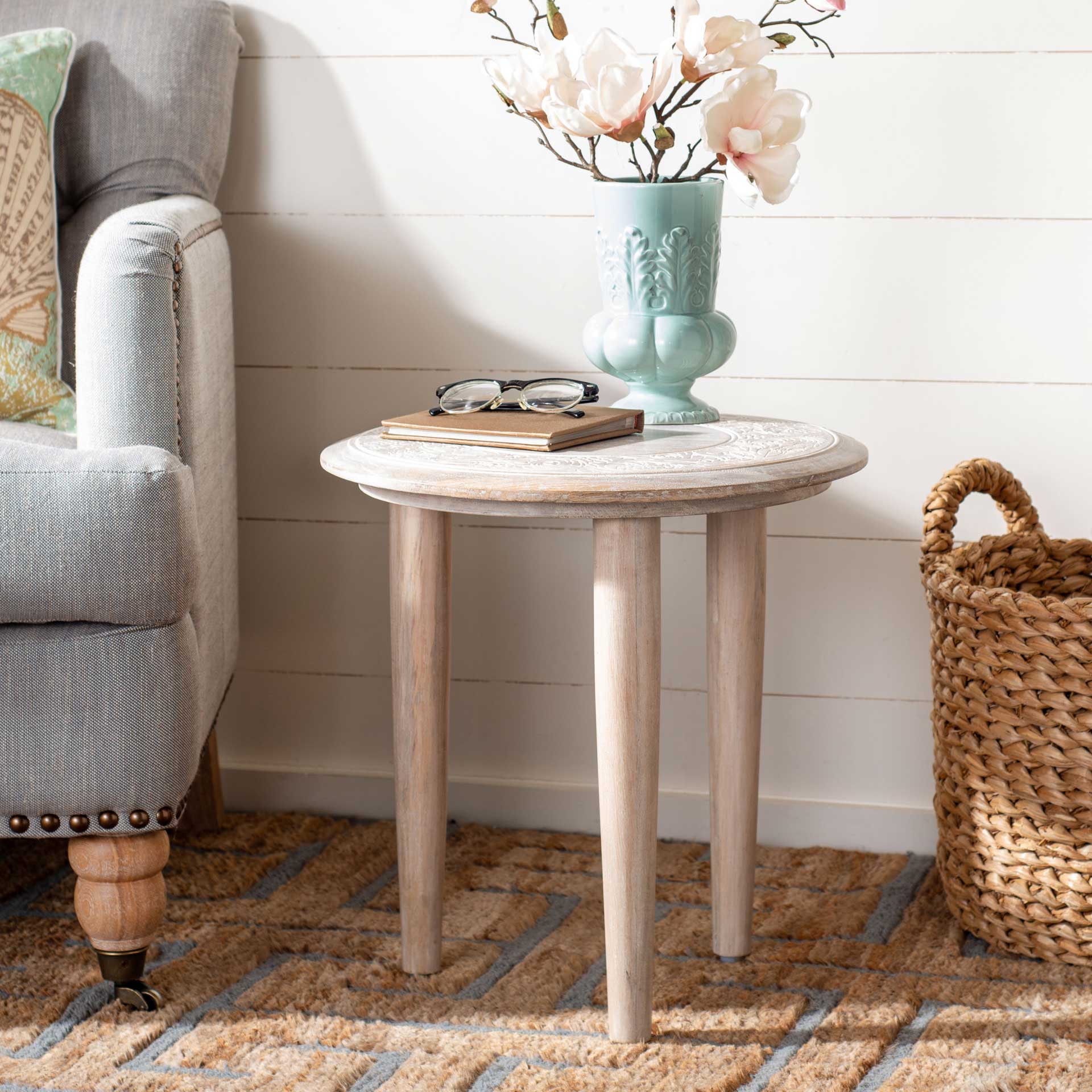 Realm Carved Side Table White Wash - Image 7