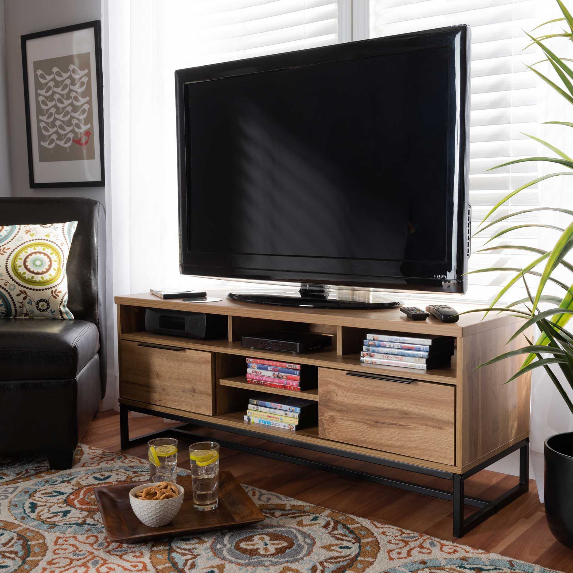 Realyn 2-Drawer TV Stand Oak/Black - Image 9