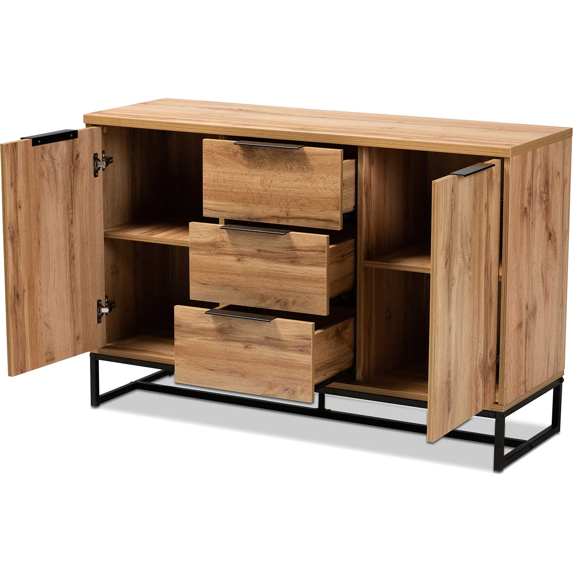 Realyn 3-Drawer Sideboard Oak/Black - Image 4