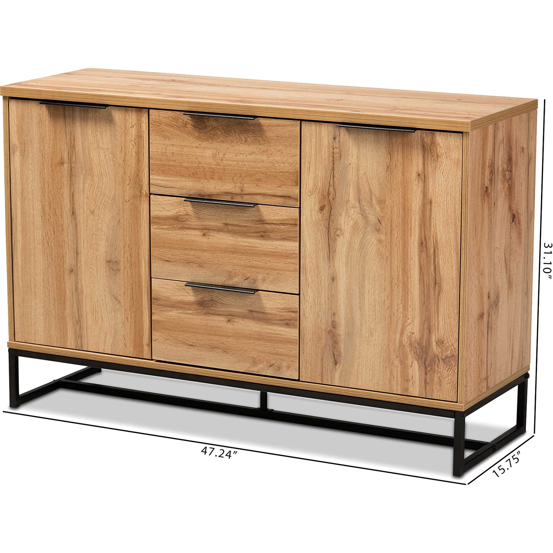 Realyn 3-Drawer Sideboard Oak/Black - Image 7