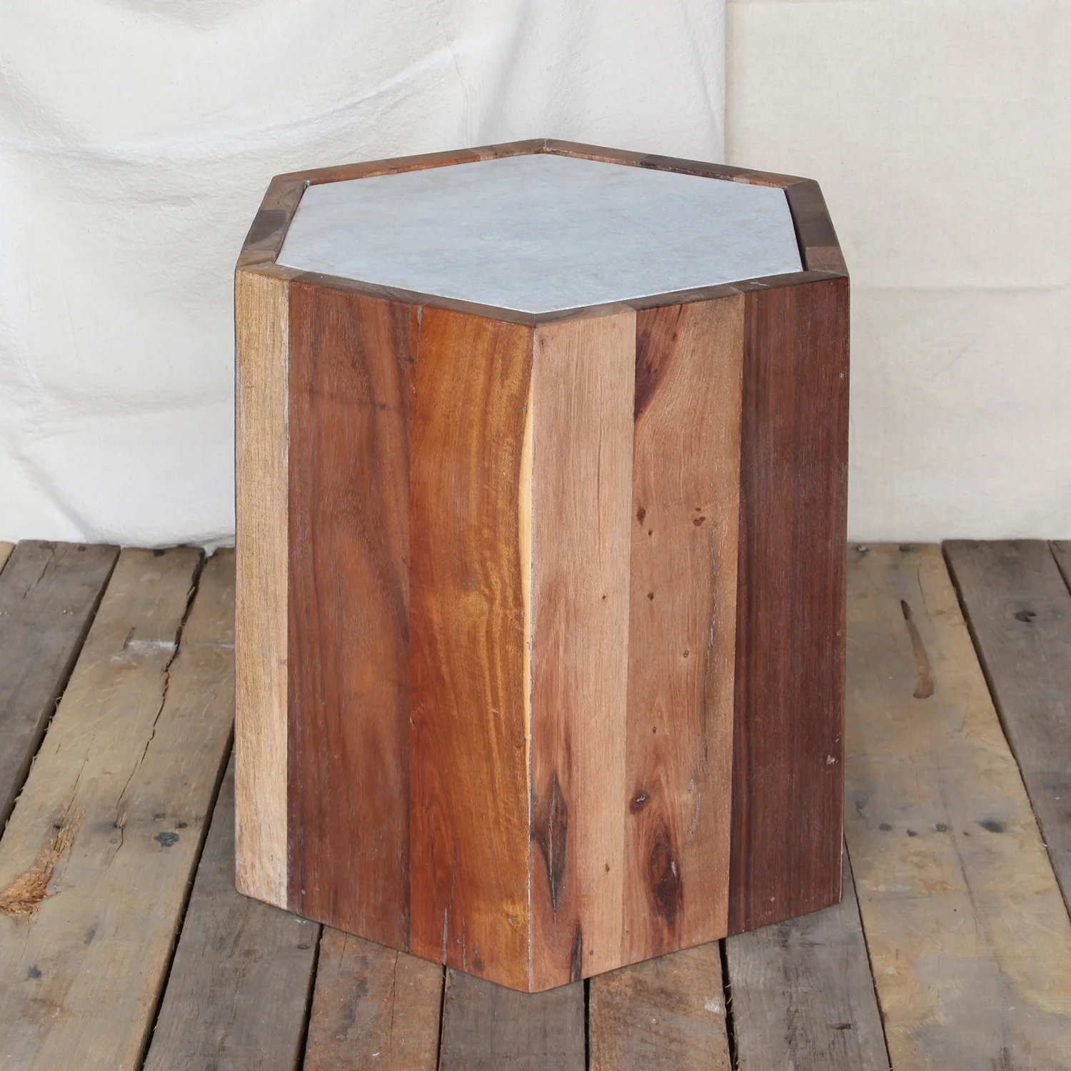 Reclaimed Wood Hexagon Marble Top Table - Image 2