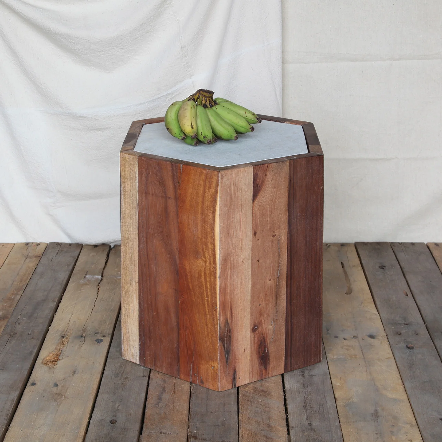 Reclaimed Wood Hexagon Marble Top Table - Image 4