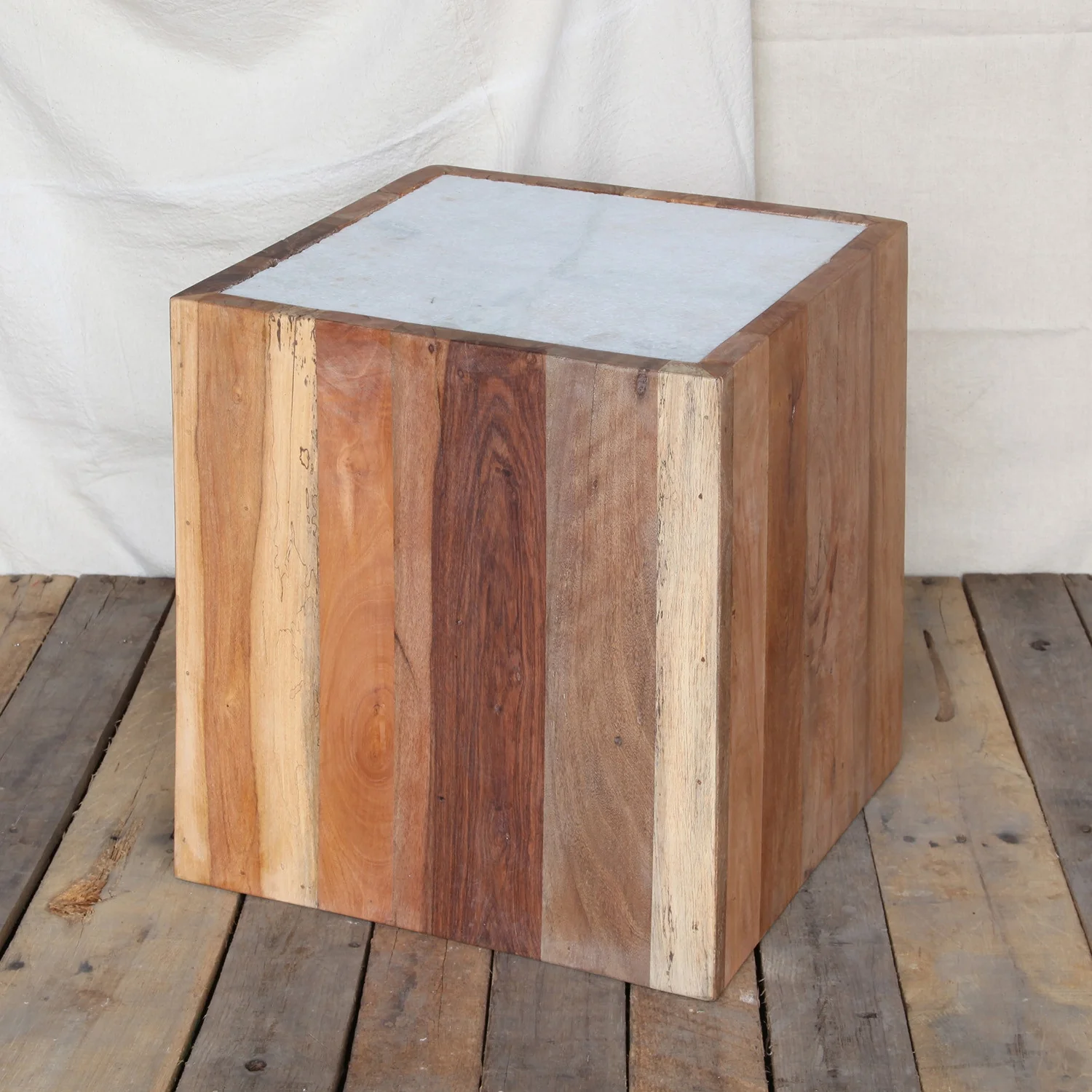 Reclaimed Wood Square Marble Top Table - Image 2
