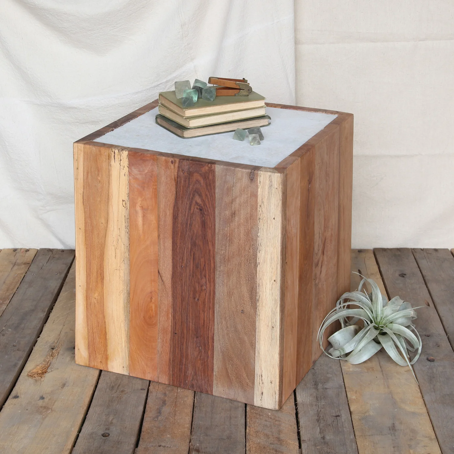 Reclaimed Wood Square Marble Top Table - Image 4