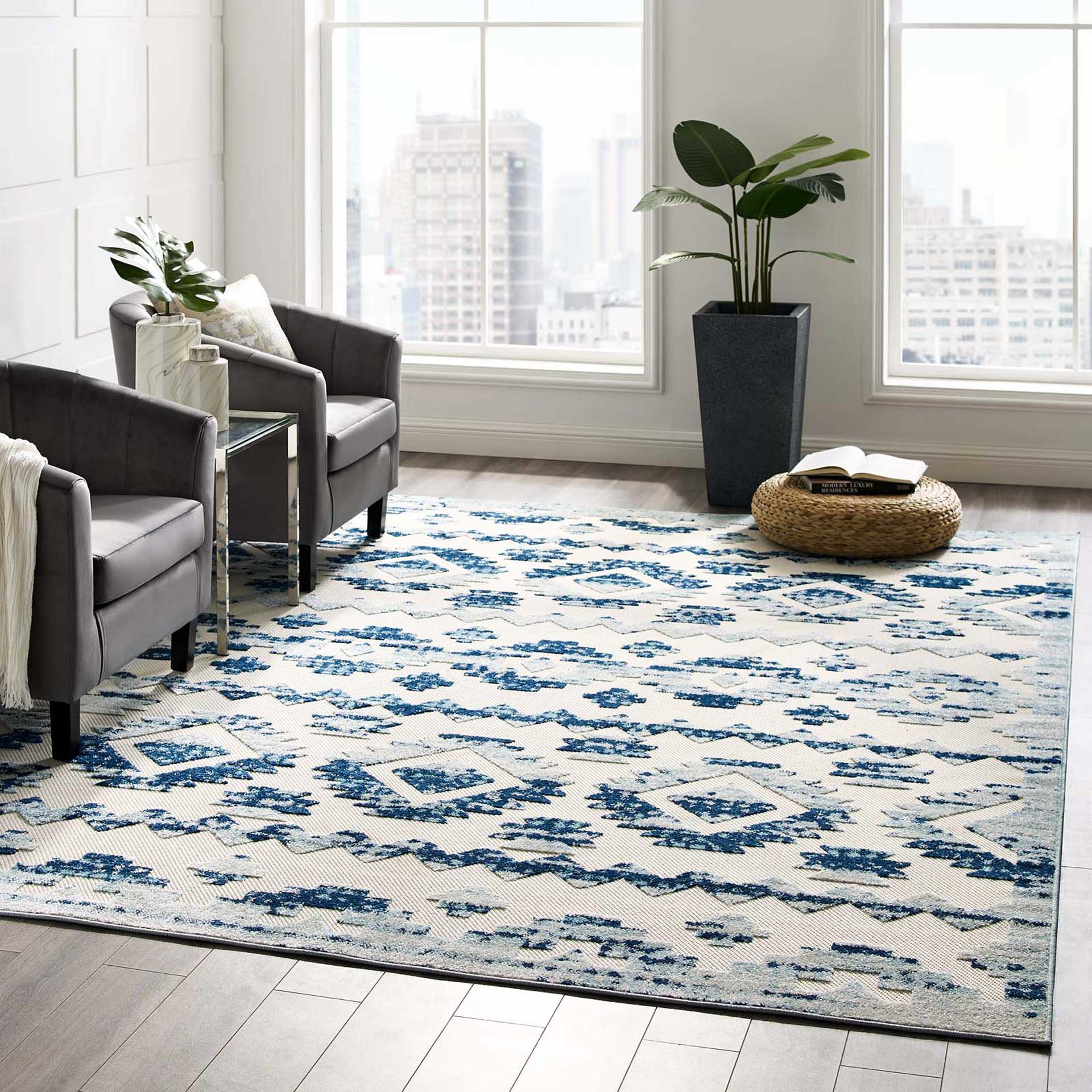 Redcliff Diamond Trellis Area Rug Ivory/Blue - Image 9