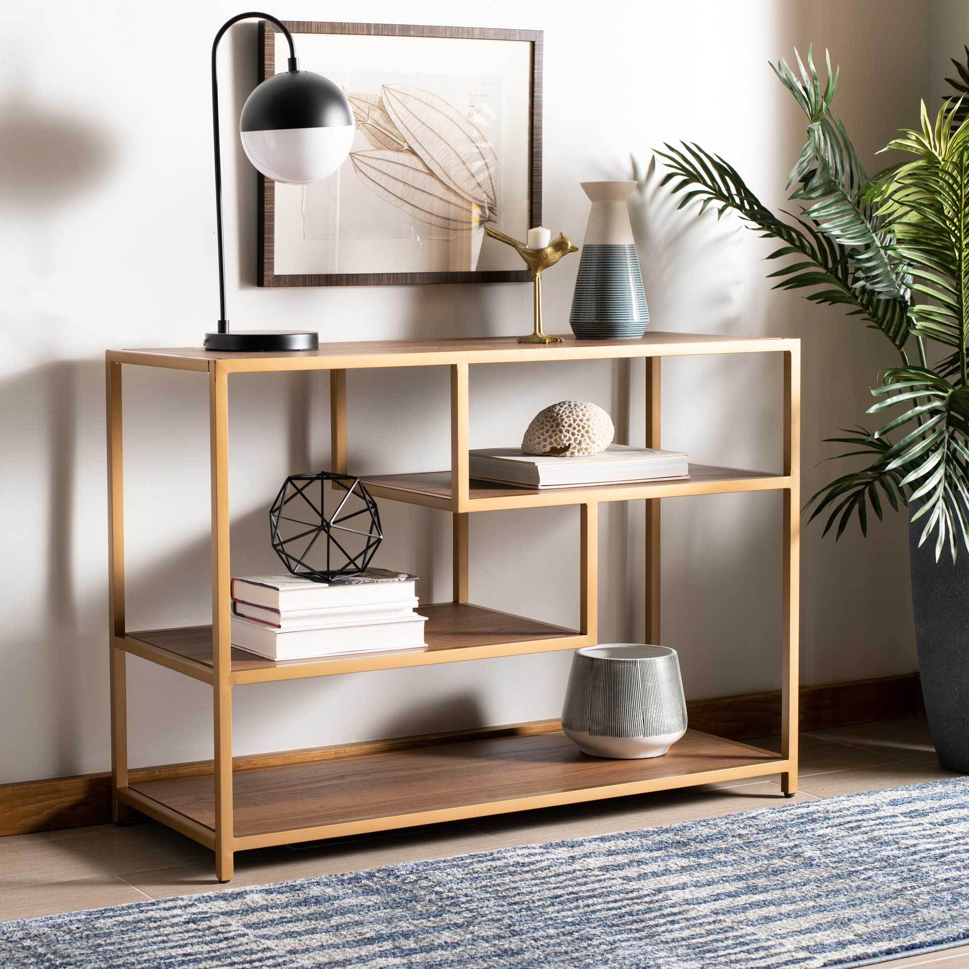 Reed Geometric Console Table Walnut/Gold - Image 4