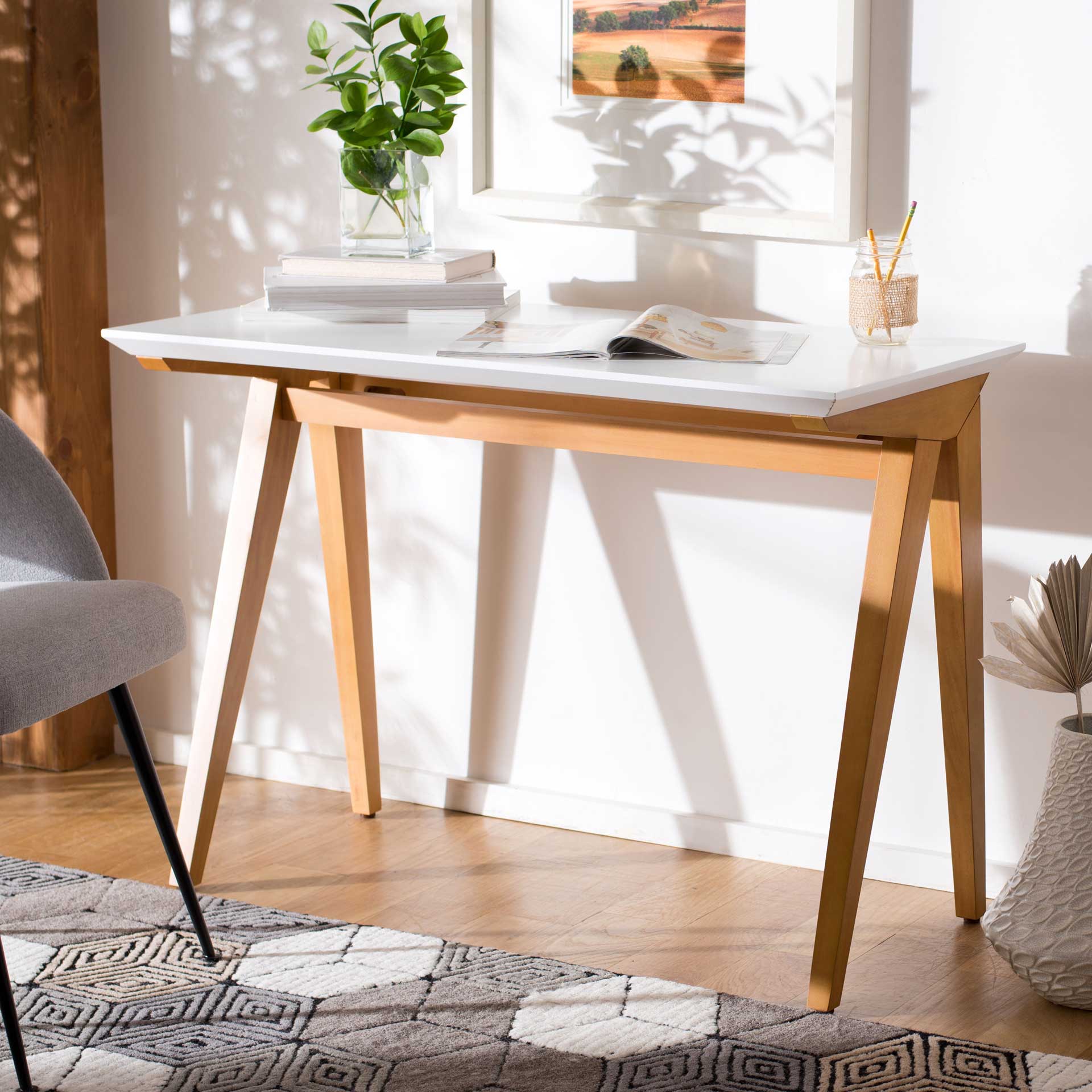 Rehnuma Desk Oak/White - Image 6