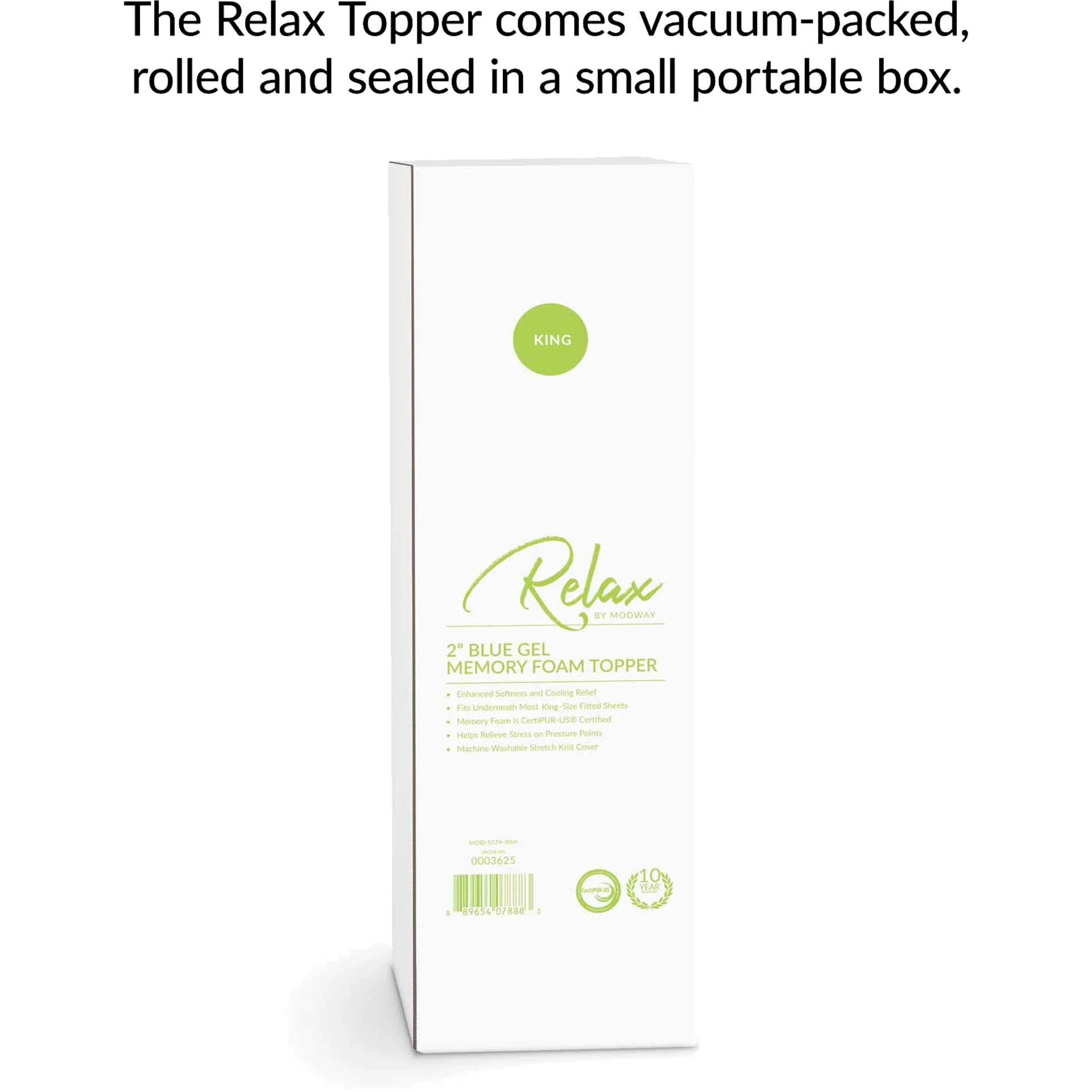 Relax 2" Gel Memory Foam Mattress Topper White - Image 8