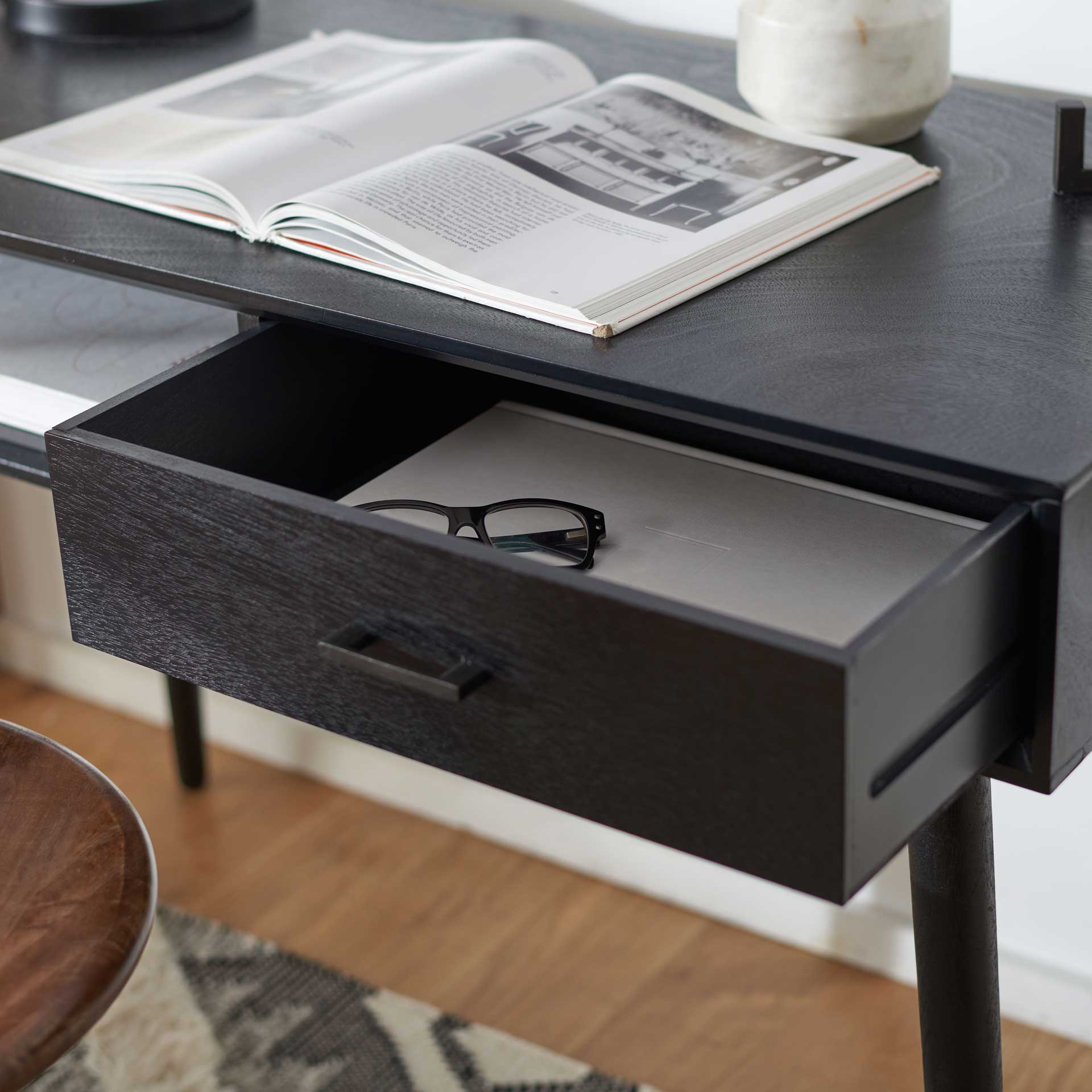 Remma 1 Drawer Writing Desk Black - Image 7