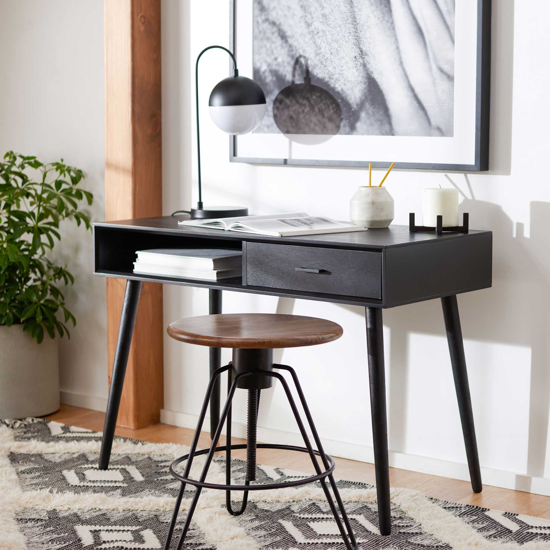 Remma 1 Drawer Writing Desk Black - Image 8