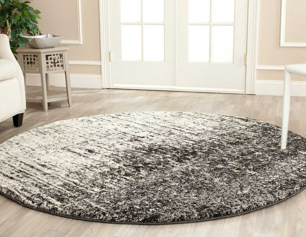 Retro Black/Light Gray Round Rug - Image 2