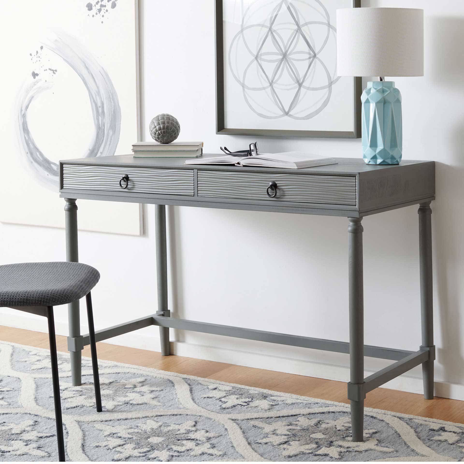 Rhett 2 Drawer Desk Gray - Image 4