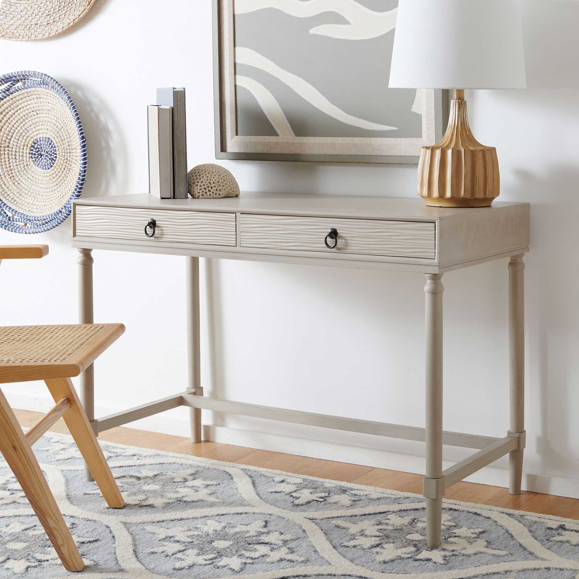 Rhett 2 Drawer Desk Taupe - Image 4