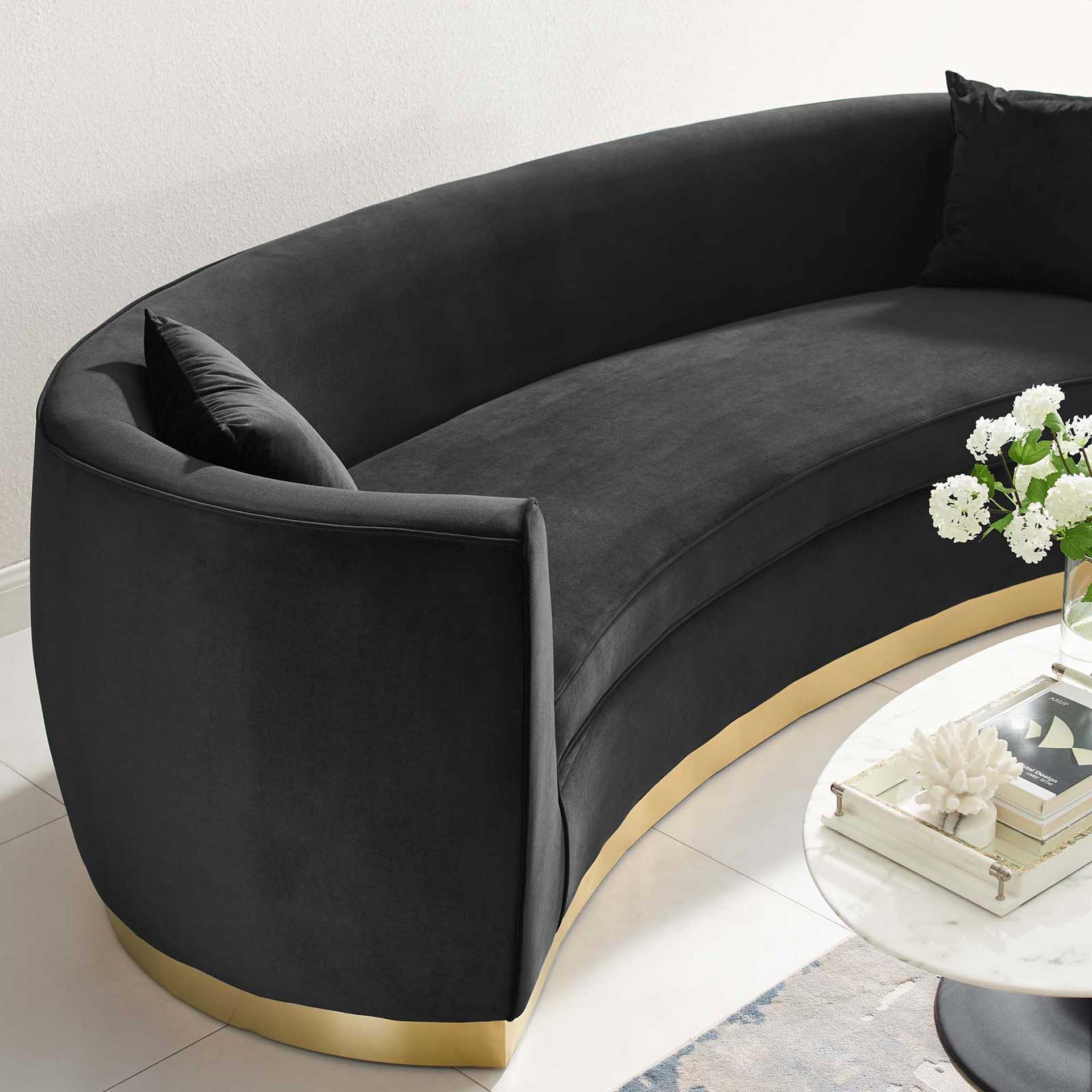 Rhode Curved Performance Velvet Sofa Black - Image 5