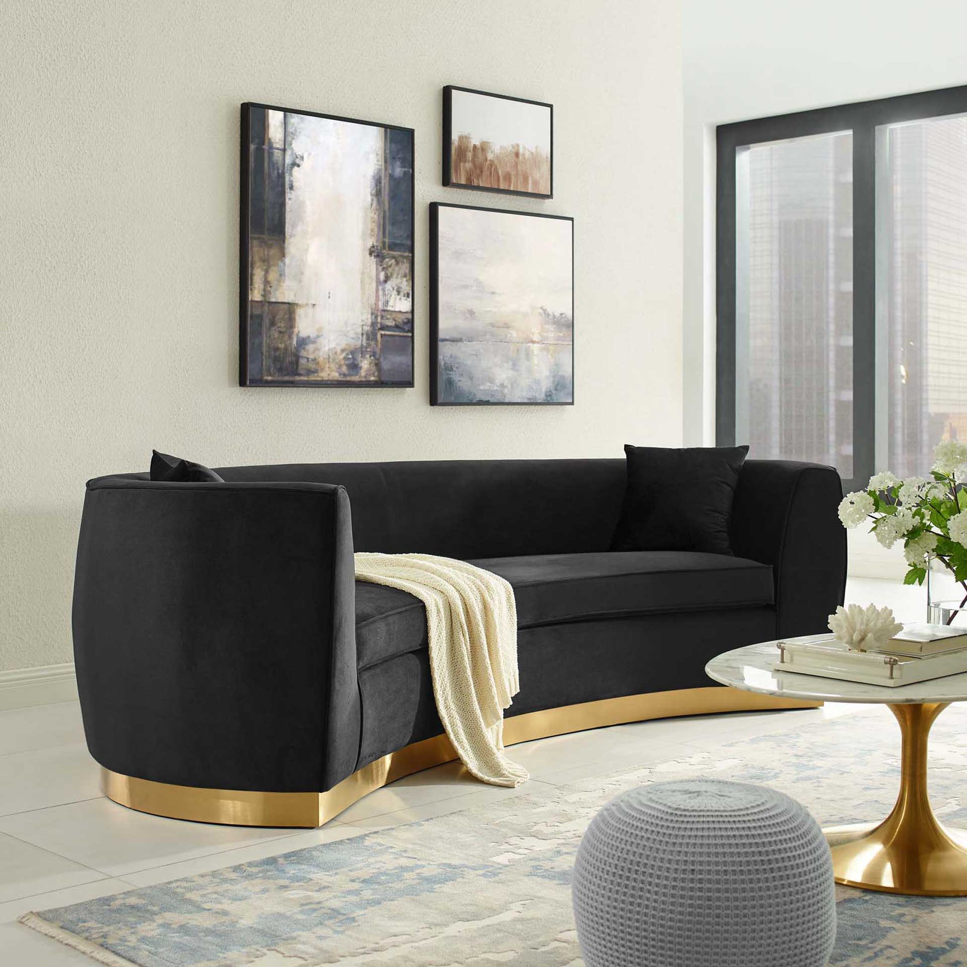 Rhode Curved Performance Velvet Sofa Black - Image 6