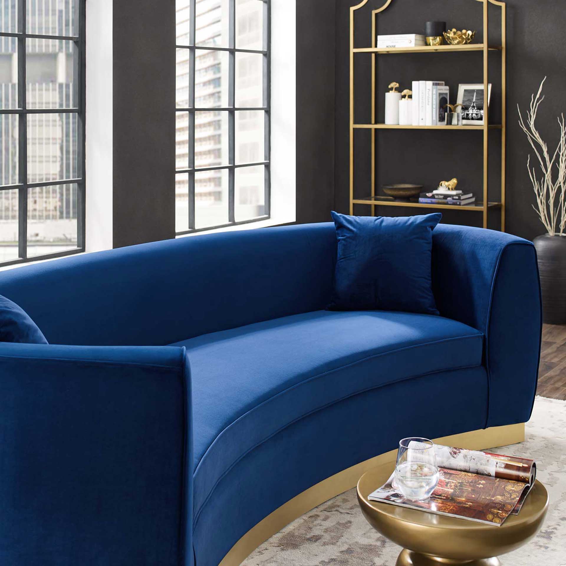 Rhode Curved Performance Velvet Sofa Navy - Image 5