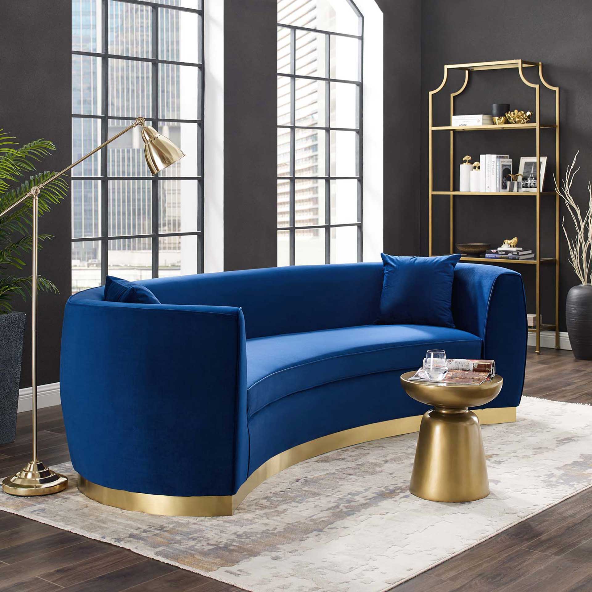 Rhode Curved Performance Velvet Sofa Navy - Image 6