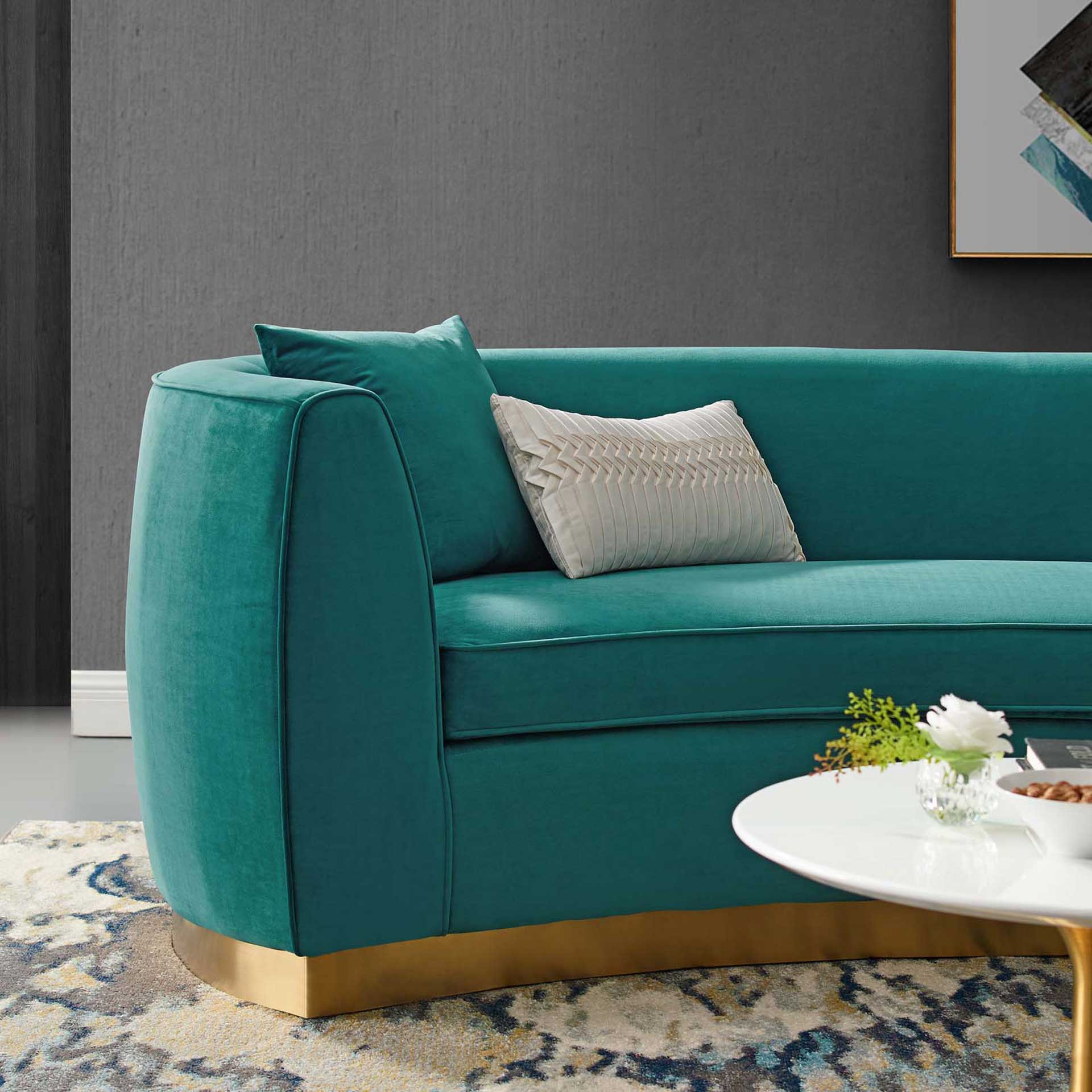 Rhode Curved Performance Velvet Sofa Teal - Image 5
