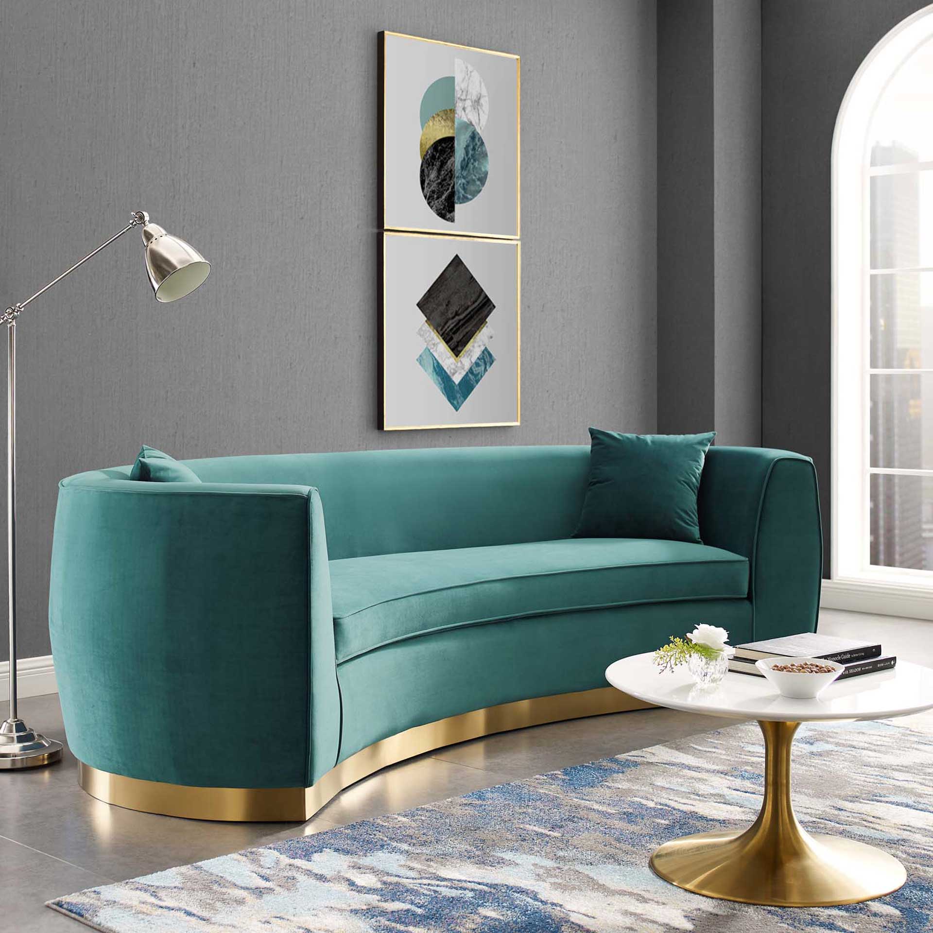 Rhode Curved Performance Velvet Sofa Teal - Image 6