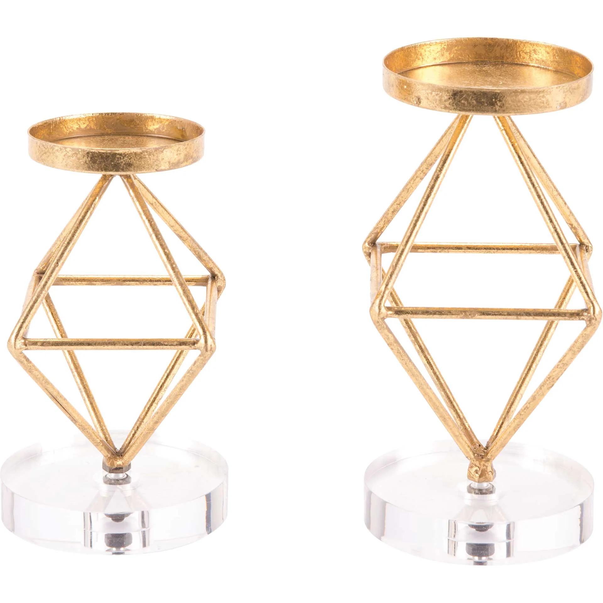 Rhombus Candle Holders Gold (Set of 2) - Image 2
