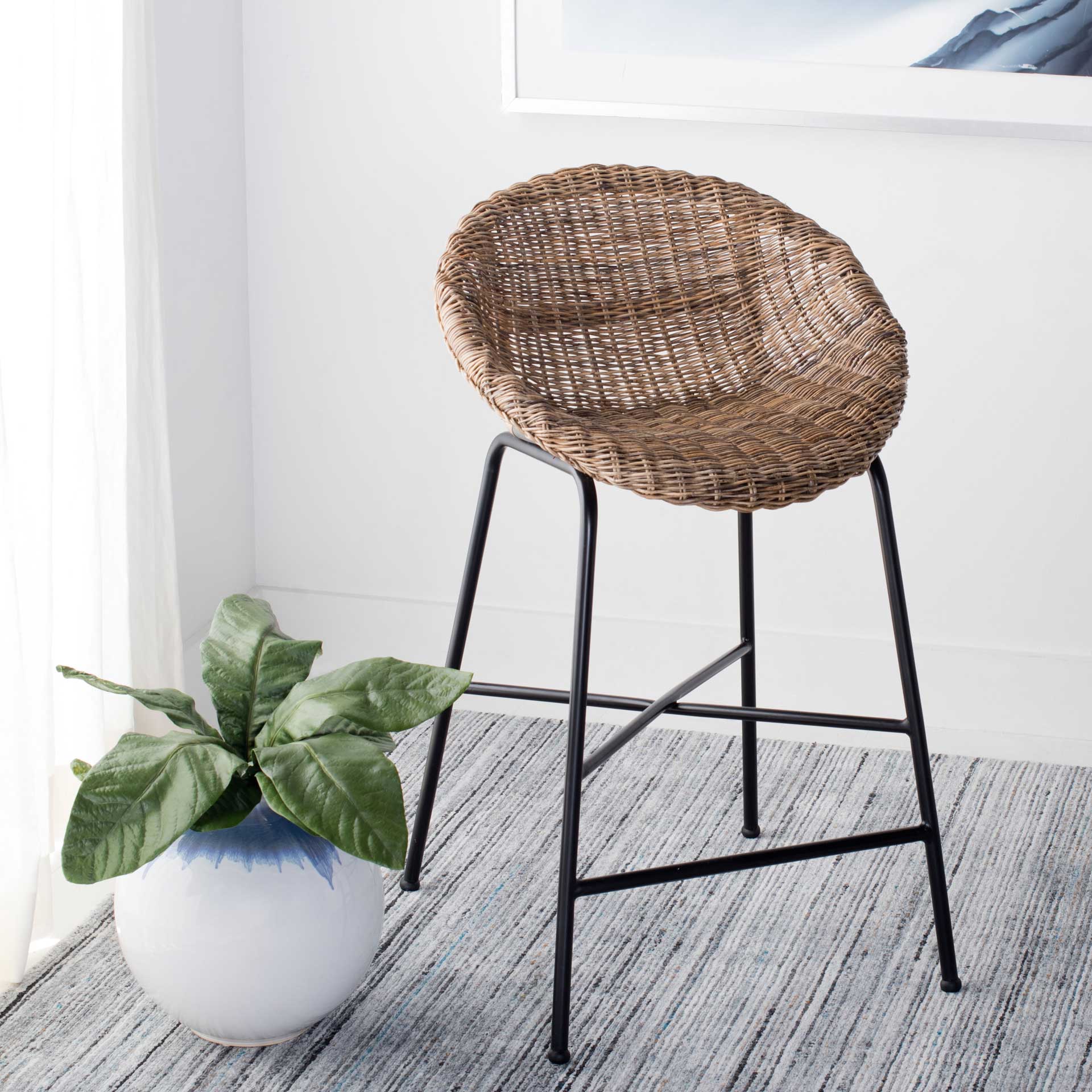 Rianon Rattan Bar Stool Natural/Black - Image 8