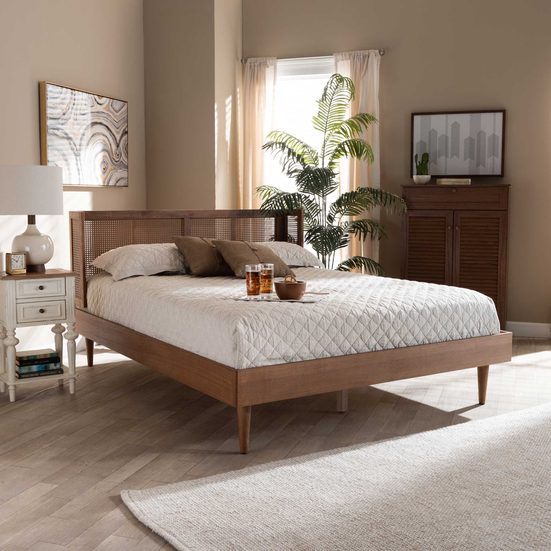 Richard Wood/Synthetic Rattan Bed Ash Walnut - Image 8