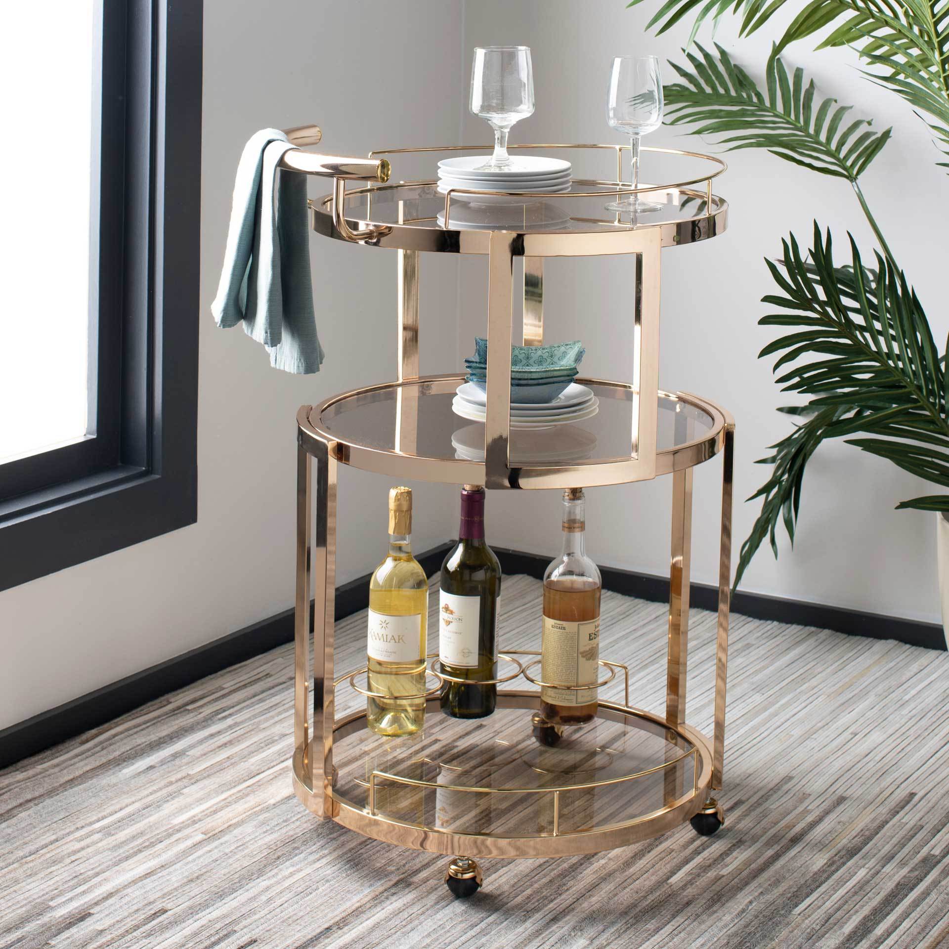 Ricky 3 Tier Round Bar Cart and Wine Rack Gold/Tinted Glass - Image 6