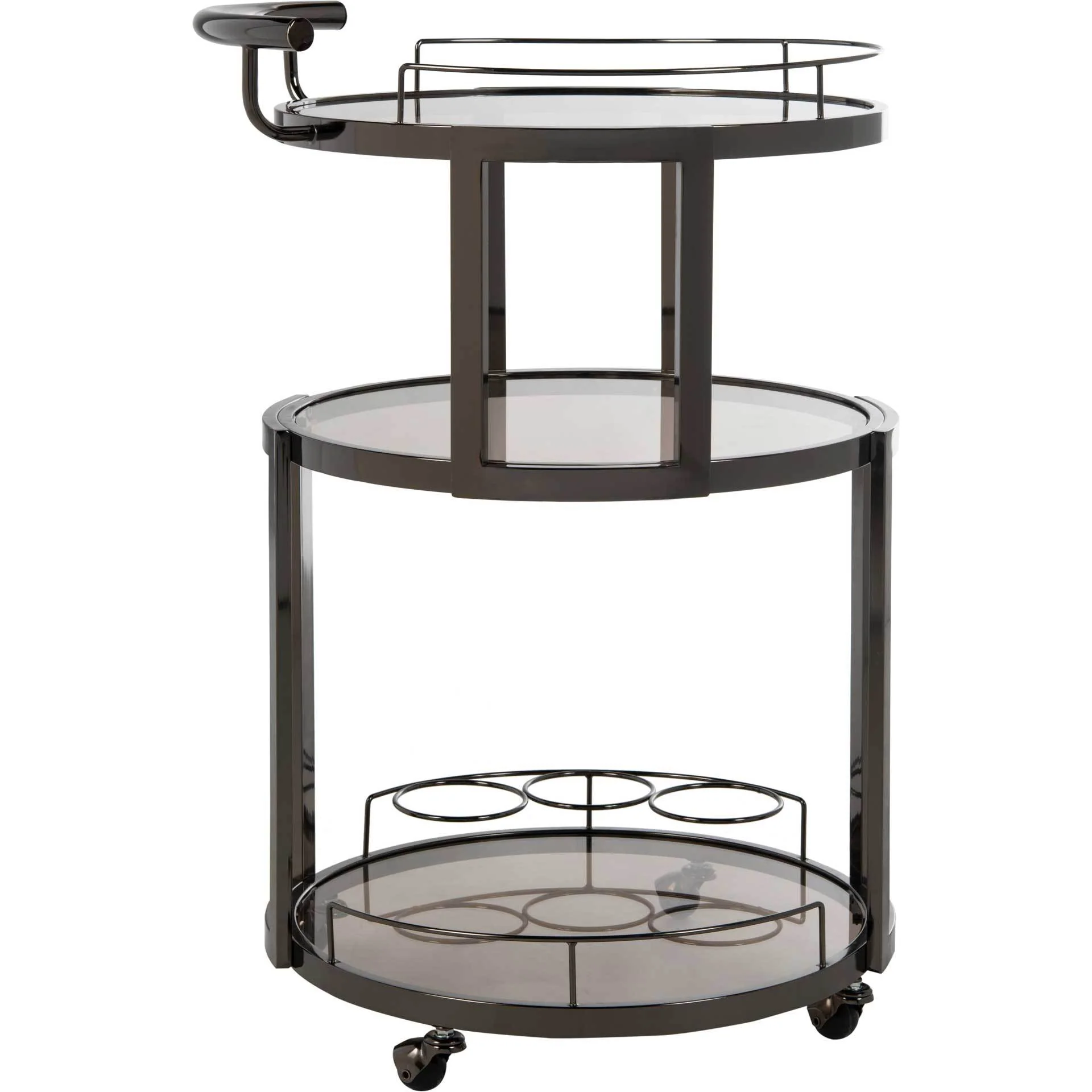 Ricky 3 Tier Round Bar Cart and Wine Rack Gun Metal/Tinted Glass - Image 2
