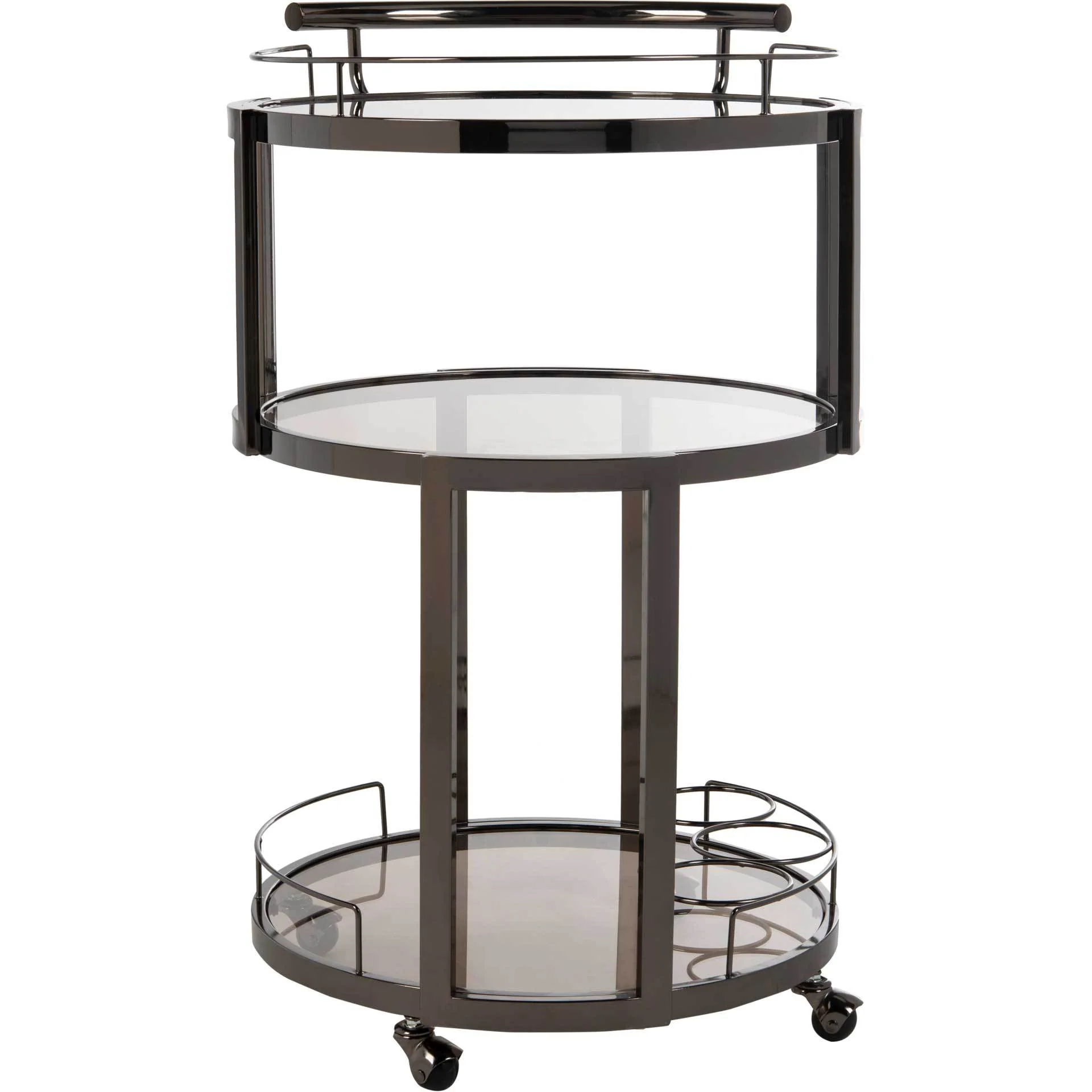 Ricky 3 Tier Round Bar Cart and Wine Rack Gun Metal/Tinted Glass - Image 3